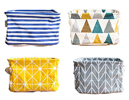 Lannu Pack of 4 Foldable Canvas Storage Bins - 8x6x5.5 Inch Fabric Basket Organizers for Makeup, Books, Baby Toys | Cotton Linen Blend | Perfect for Nursery, Closet & Home Organization