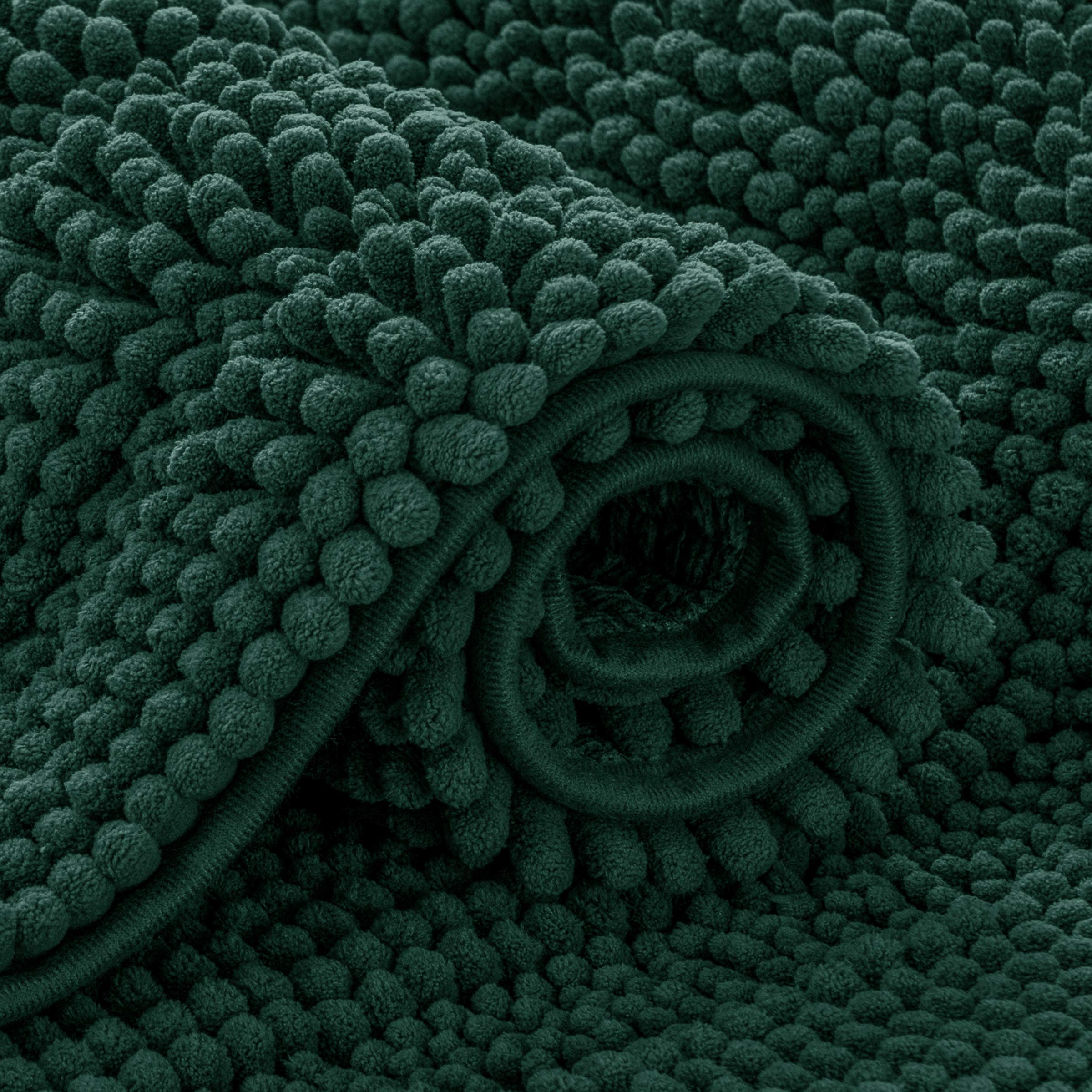 SUBRTEX Chenille Bath Rug - Soft Plush Striped Bath Mat for Bathroom, Water Absorbent & Quick Dry Shower Mat, Machine Washable (Green, 16x24 Inches) - Perfect for Bathroom, Shower & Vanity Areas