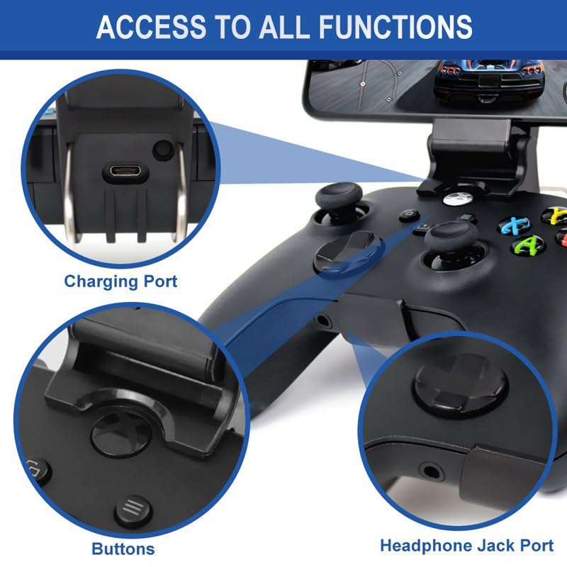 Xbox Series S X Mobile Gaming Clip - Adjustable Foldable Controller Phone Holder for Gaming on the Go, Perfect for Travel & Hands-Free Gameplay