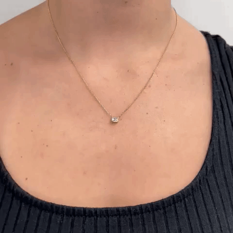 Exquisite 0.20ct Emerald Cut Solitaire Diamond Necklace - 6.50mm Bezel Setting in 14K Gold - Perfect for Anniversary Gifts, Wedding Jewelry & Special Occasions