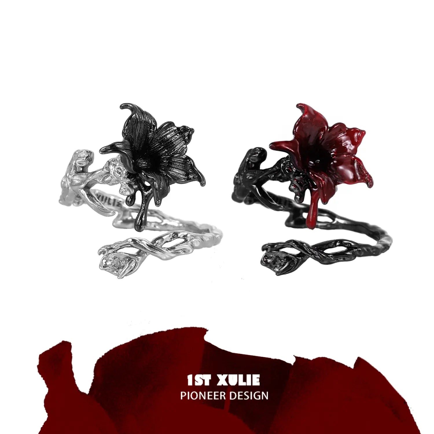 Bloody Datura S925 Sterling Silver Ring - Gothic Jewelry for Women, Unique Dark Floral Design, Perfect for Halloween, Cosplay & Alternative Fashion
