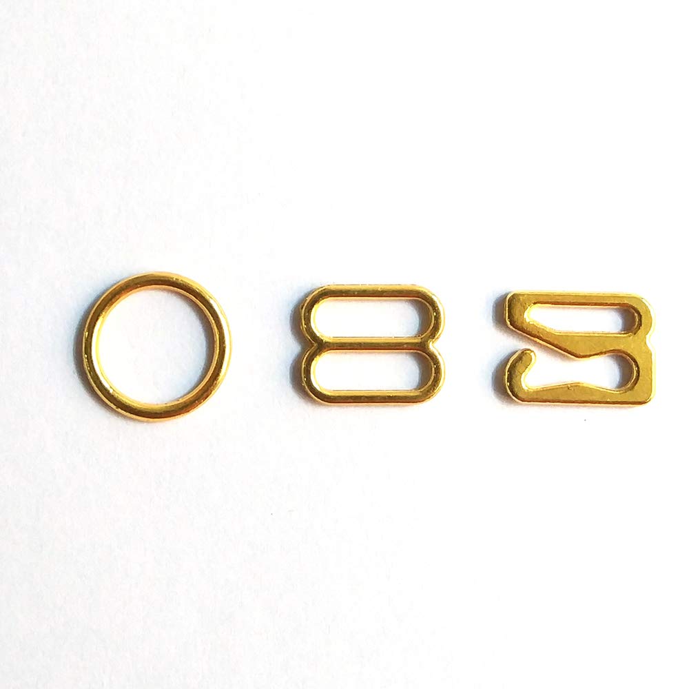 150-Piece Metal Lingerie Adjustment Strap Slides - Gold Sewing Clips & Bra Hook Clasps (10mm) for DIY Lingerie Repair & Underwear Strap Replacement - Perfect for Sewing, Crafting & Wardrobe Fixes