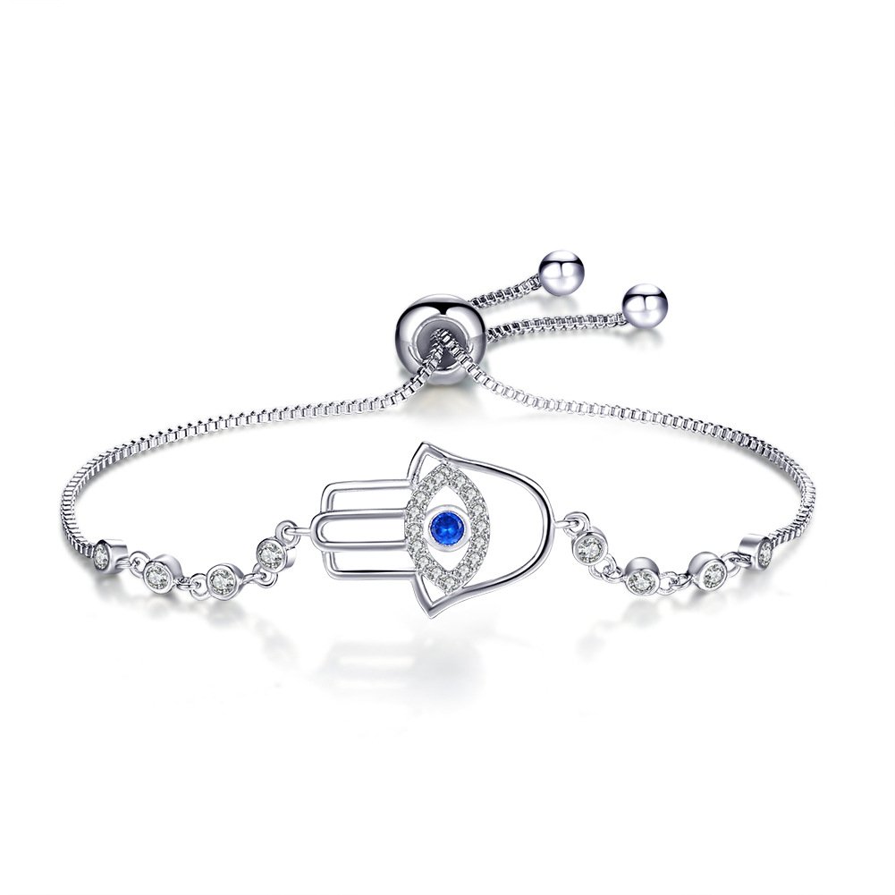 Fatima Hamsa Hand Evil Eye Protection Bracelet for Women - Adjustable Lucky Charm Jewelry Gift for Good Luck, Spiritual Protection & Positive Energy (Perfect for Daily Wear, Meditation & Gift Giving)