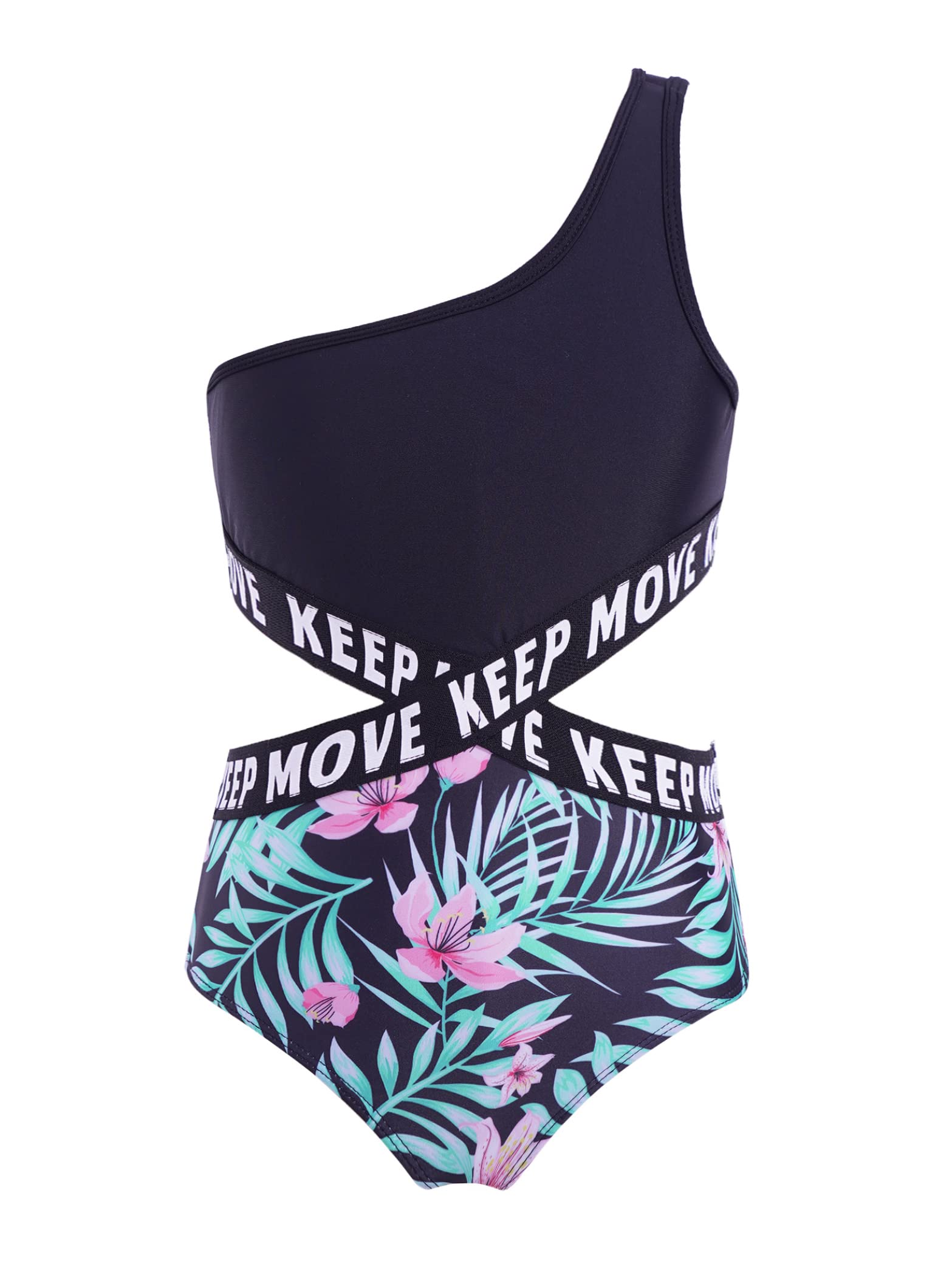 Girls One Shoulder Cutout Monokini Swimsuits - Athletic One Piece Bathing Suits for Kids - Perfect for Pool Parties, Beach Vacations & Swim Lessons