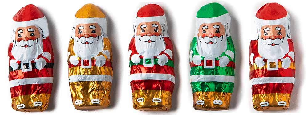 Premium Milk Chocolate Mini Santas - Individually Wrapped Christmas Candy (1 lb) - Perfect for Stocking Stuffers, Holiday Parties & Gift Exchanges