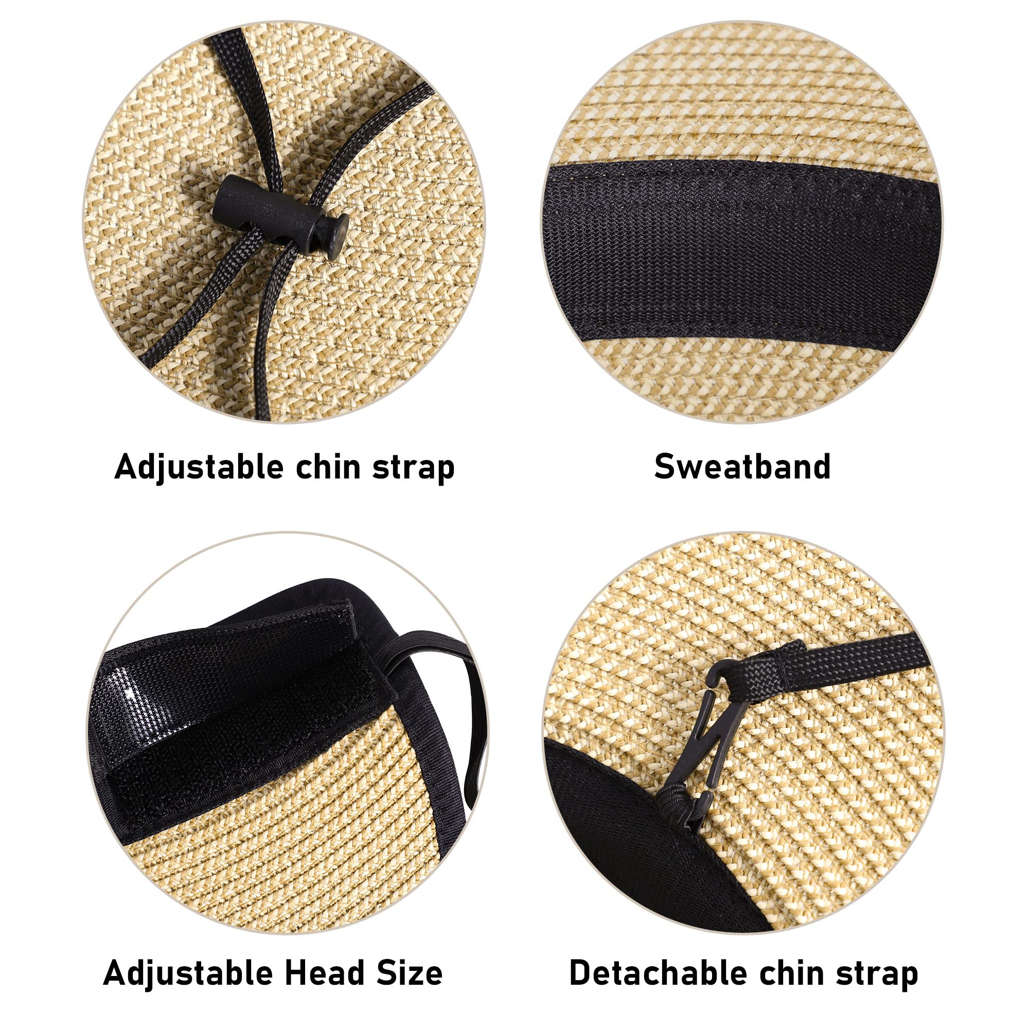 Women's Foldable Wide Brim Straw Sun Hat - UPF 50+ Summer Beach Hat for Women, Packable Travel Sun Visor for Outdoor, Vacation, Pool Party and Gardening