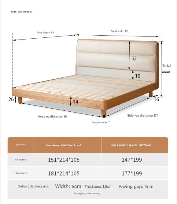 Solid Oak Wood Genuine Leather Upholstered Soft Bed - Perfect for Master Bedroom, Guest Room & Cozy Home Decor