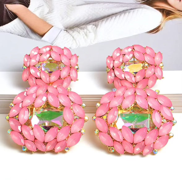 Vintage Pink Stone Dangle Earrings for Women - Elegant Evening Party Jewelry Gift for Her - Perfect for Date Nights, Weddings & Special Occasions