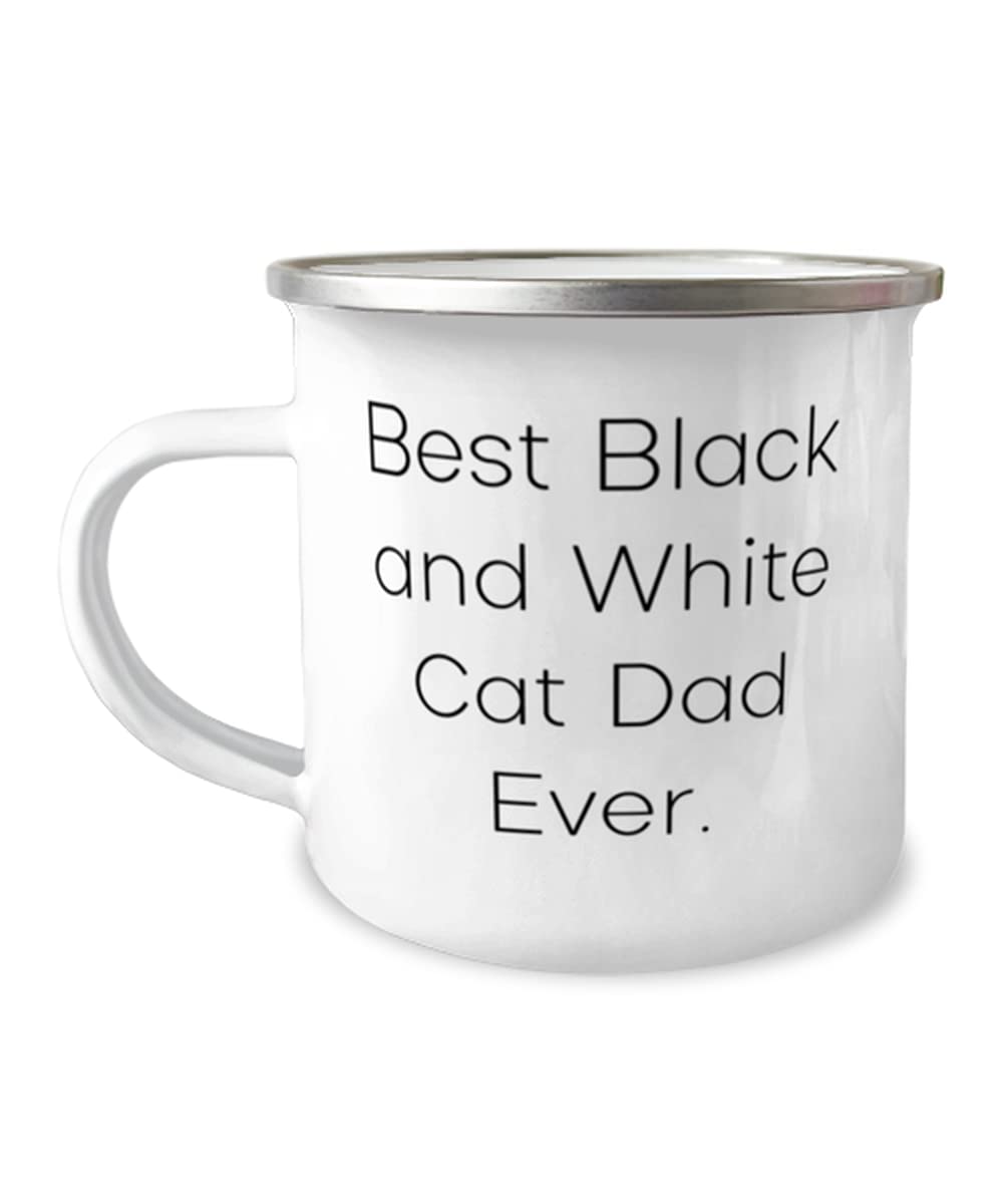 Best Black and White Cat Dad Ever - 12oz Insulated Camping Mug for Cat Lovers | Funny Cat-Themed Gift for Coffee & Tea Drinkers | Perfect for Camping, Office & Home Use
