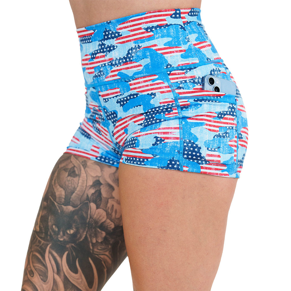 Camo Flag Print Shorts for Men - Comfortable & Stylish Outdoor Activewear | Perfect for Hiking, Gym, and Casual Wear