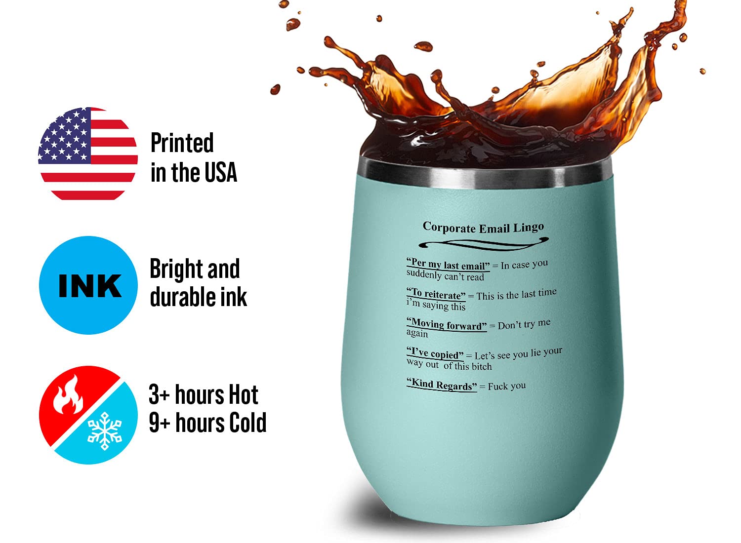 Funny Hilarious Joke Employee Teal Wine Tumbler 12 Oz - Corporate Email Lingo | Perfect Office Gift for Coworkers, Boss Day & White Elephant Parties