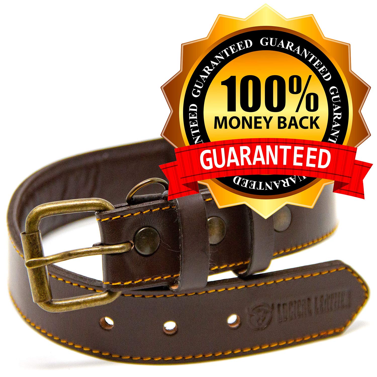 Premium Full Grain Padded Genuine Leather Dog Collar for Large Breeds - Adjustable Brown Leather Pet Collar with Heavy Duty Buckle - Perfect for Walking, Training & Outdoor Adventures