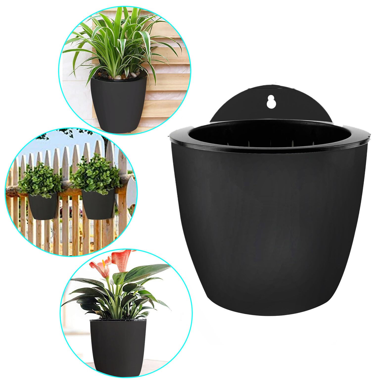 7 Pack Self Watering Plastic Hanging Planters - Indoor/Outdoor Vertical Wall Pots for Succulents, Small Flowers & Plants (Large, Black/Gray) - Perfect for Balcony, Patio, Garden & Home Decor