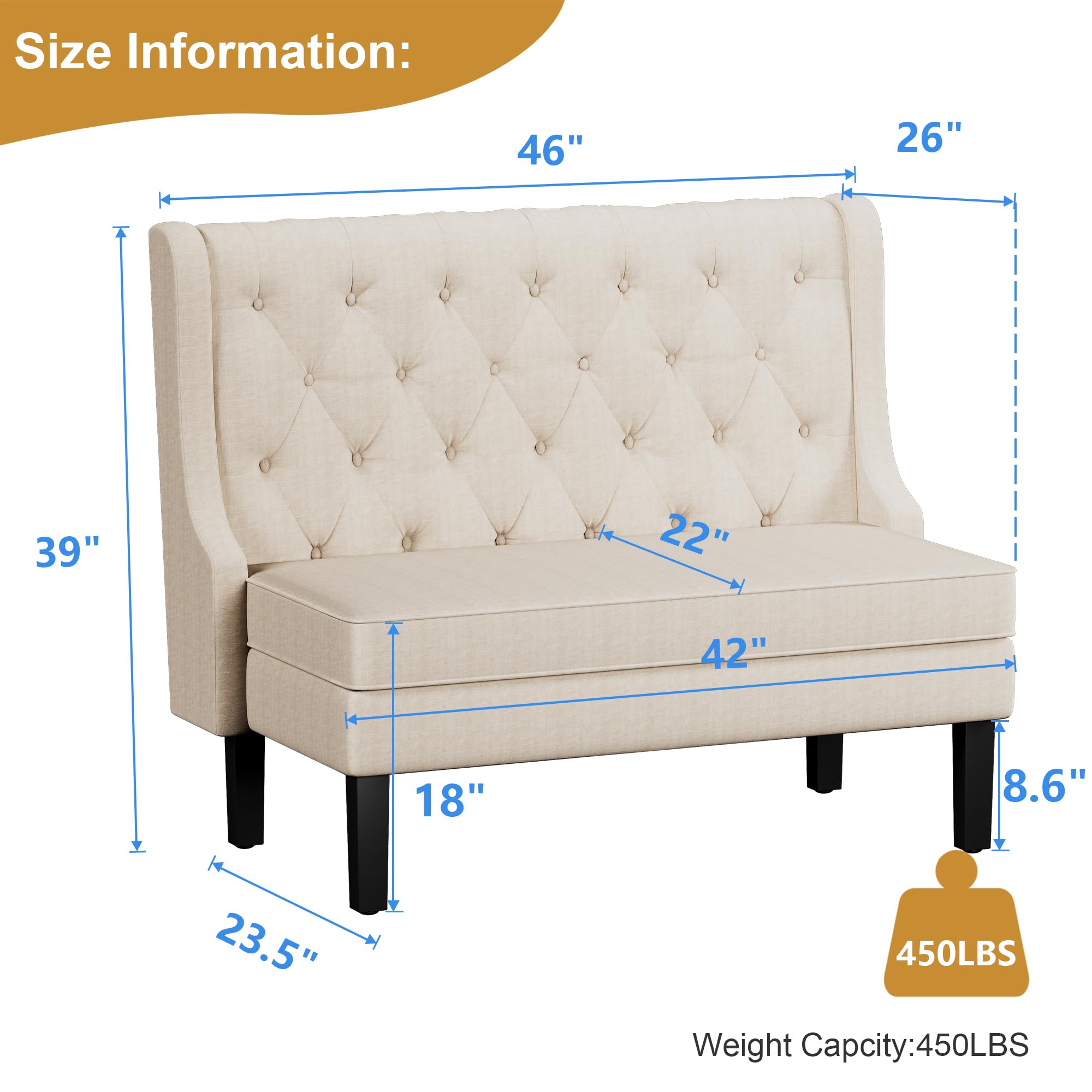 Andeworld Modern Tufted Button High Back Upholstered Loveseat - Beige Sofa for Living Room, Dining Room, Hallway or Entryway | Perfect for Small Spaces, Apartments and Cozy Home Decor