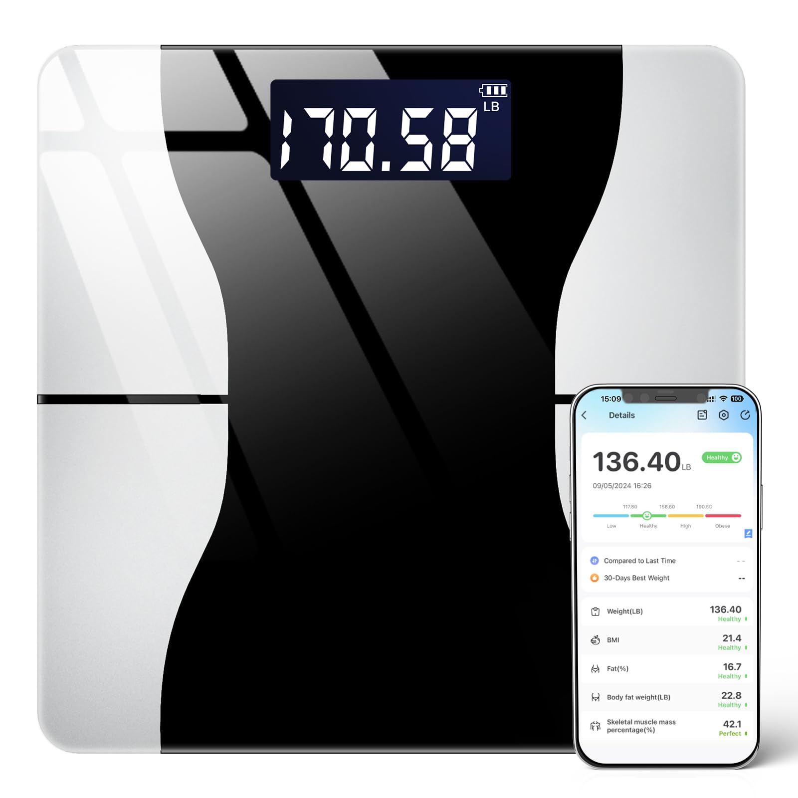 **High Precision Digital Bathroom Scale - 400 lb Capacity with LED Display, Auto On/Off - Accurate Body Weight Scale for Home, Gym & Health Tracking (Black & White)**    *(Use Cases: Ideal for fitness tracking, weight management, home use, gym workouts, and health monitoring.)*