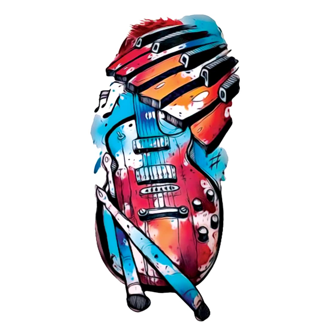 Fantasy Watercolor Violin Temporary Tattoo - Waterproof Fake Tattoos for Kids, Boys & Girls - Perfect for Music Festivals, Costume Parties & Artistic Expression