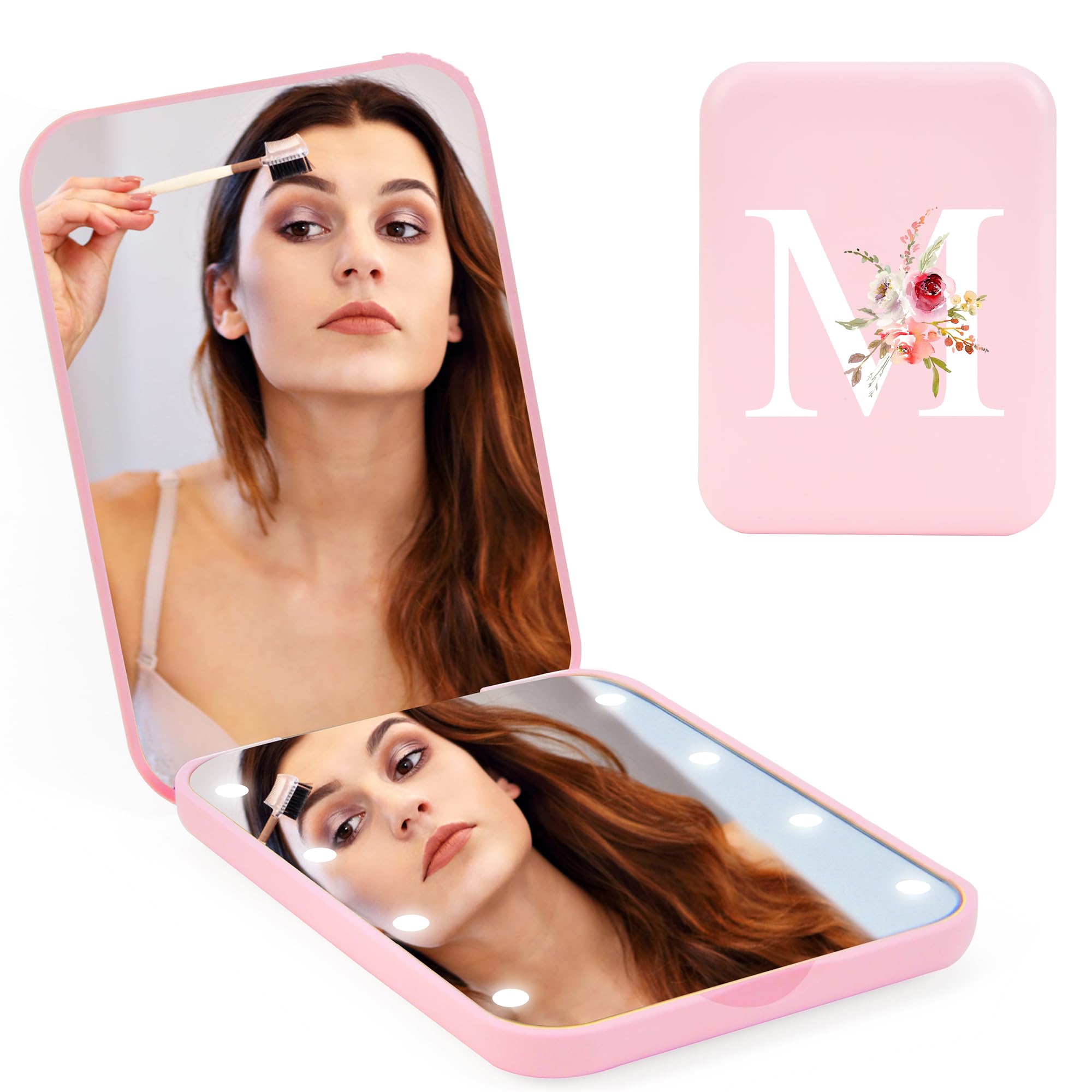 Personalized Initial LED Compact Mirror with Light - 1X/3X Magnifying Travel Mirror, Portable Folding Makeup Mirror for Purse | Perfect Gift for Women, Girls, Teens & Moms | Great for Travel, Home, Office & Daily Touch-Ups