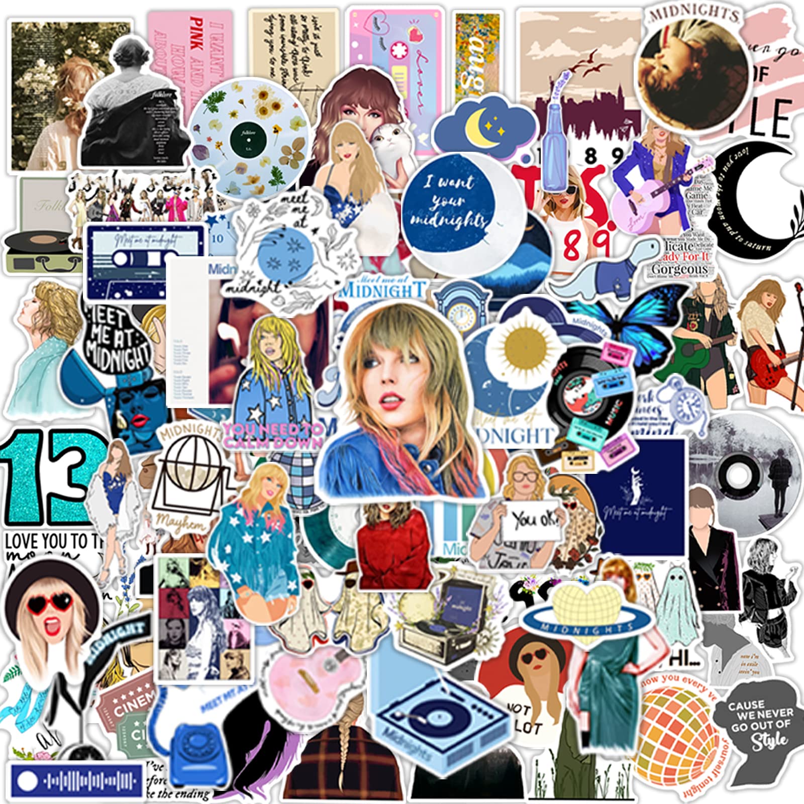 100 Pcs Taylor Swift Singer Album Stickers - Waterproof Vinyl Music Decals for Water Bottles, Laptops, Skateboards, Guitars - Perfect Gift for Teens & Music Fans - Great for Bedroom Decor, School Supplies & Party Favors