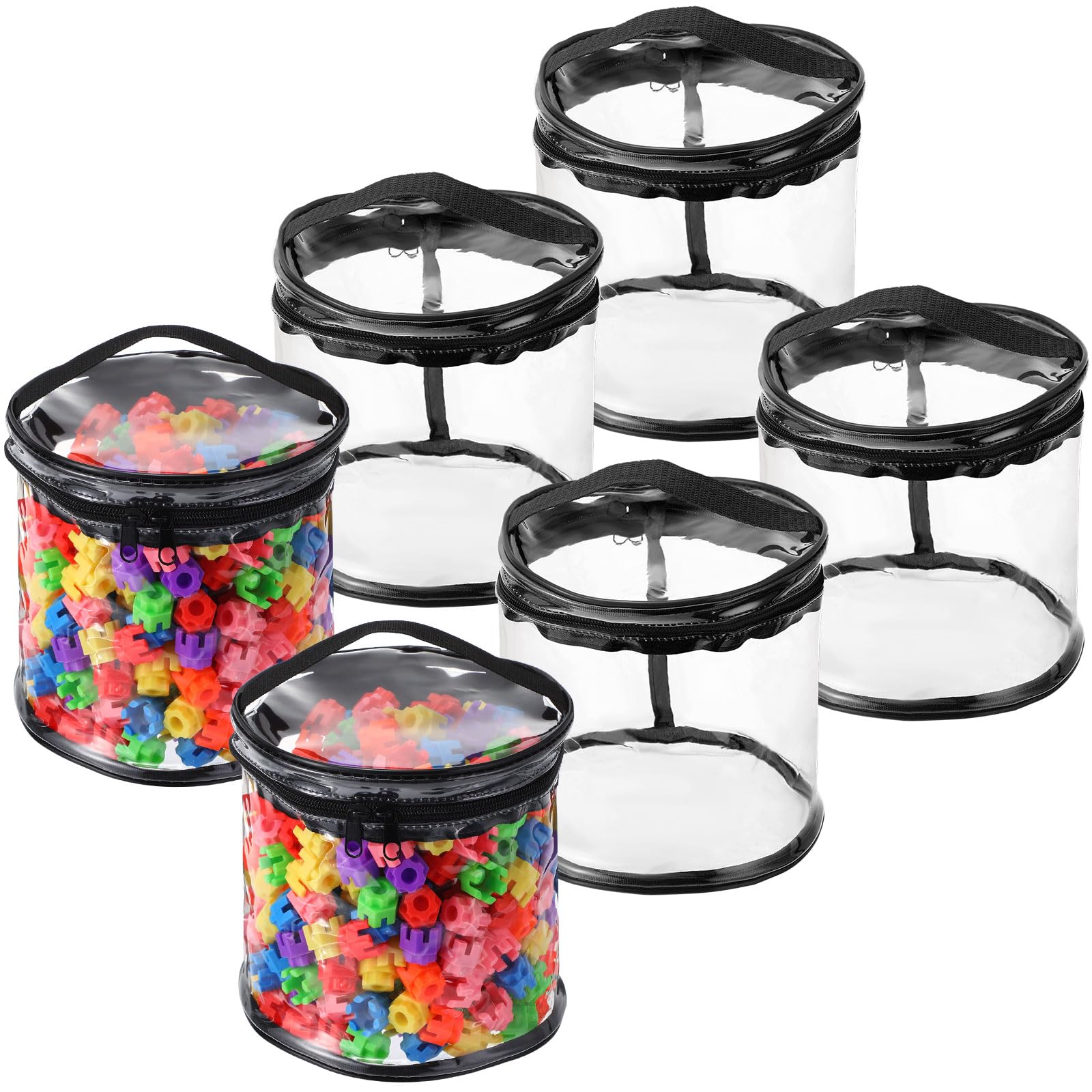6-Piece Clear PVC Toy Storage Bags with Zipper - Waterproof Organizer for Board Games, Building Blocks, Puzzles & Small Toys - Perfect for Kids' Room, Playroom & Travel Organization