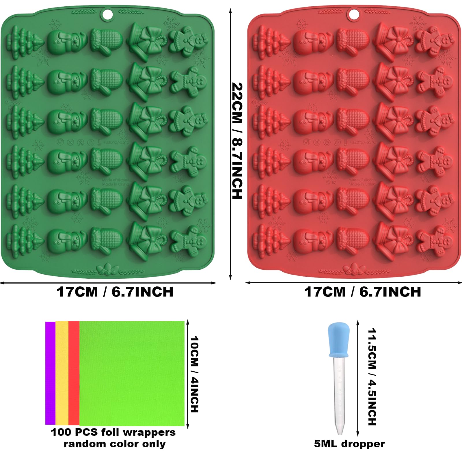 Premium Christmas Chocolate & Gummy Silicone Molds Set - Mini Baking Molds for Chocolate, Candy, Cookies, Ice Cubes & Jelly Making - Perfect for Holiday Baking, DIY Desserts & Christmas Party Treats (Christmas Set A)