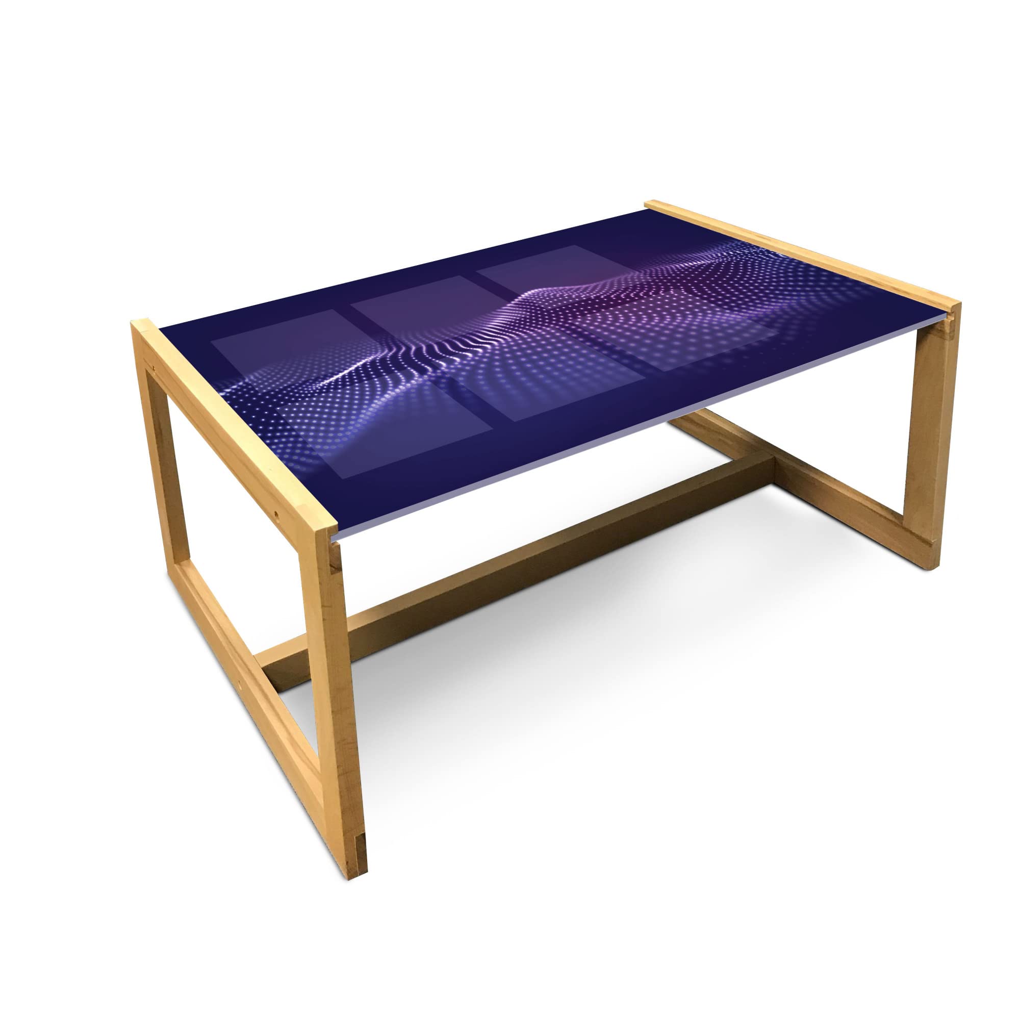 Ambesonne Abstract Coffee Table - Futuristic Digital Artwork with Dotted Wave Sci-Fi Design, Acrylic Glass Top & Wooden Frame - Modern Center Table for Office, Dorm, Living Room - Large Dark Purple Indigo Home Decor