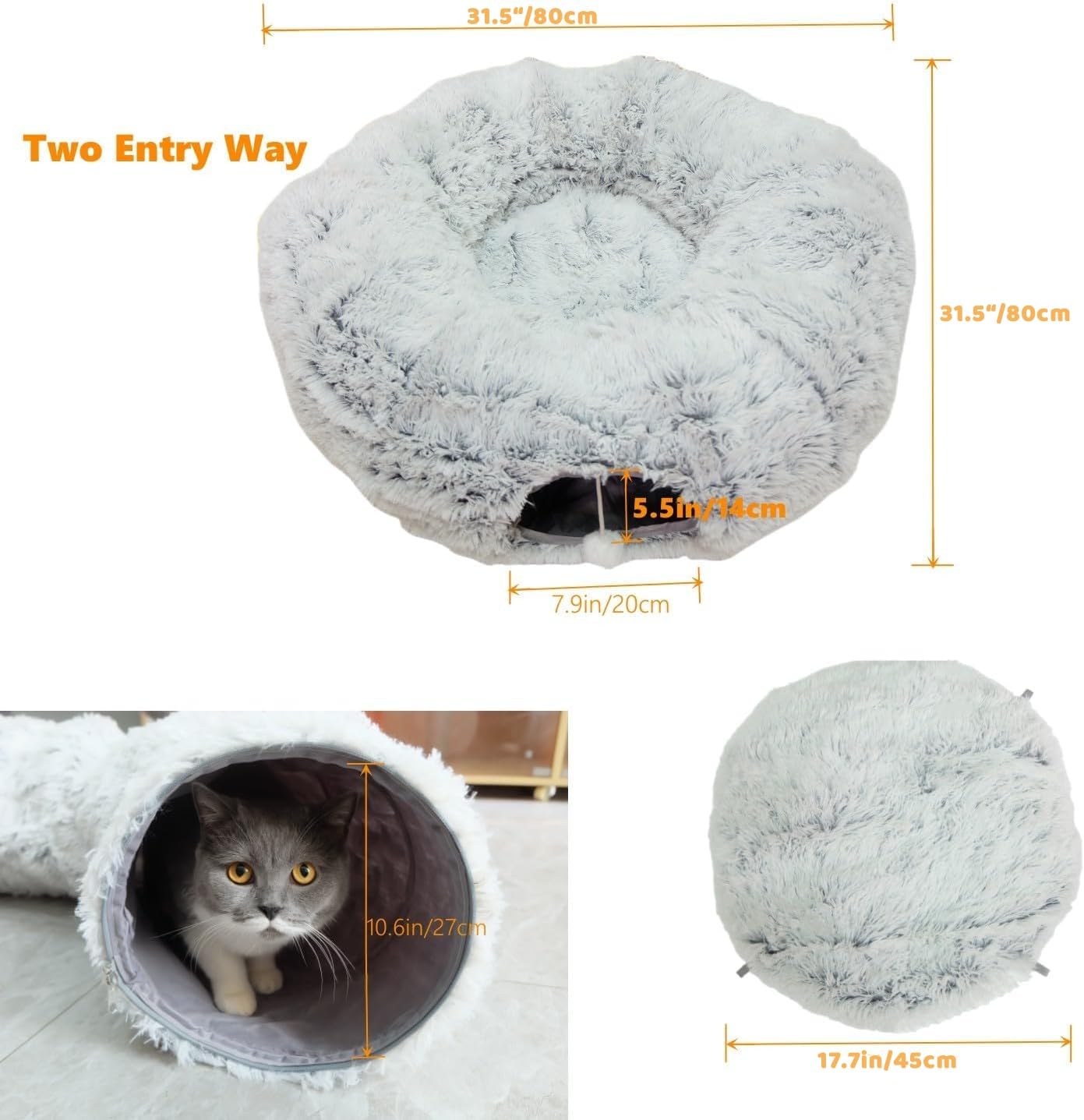 Soft Plush Cat Tunnel Bed with Mat for Indoor Pets - Play & Sleep Comfort
