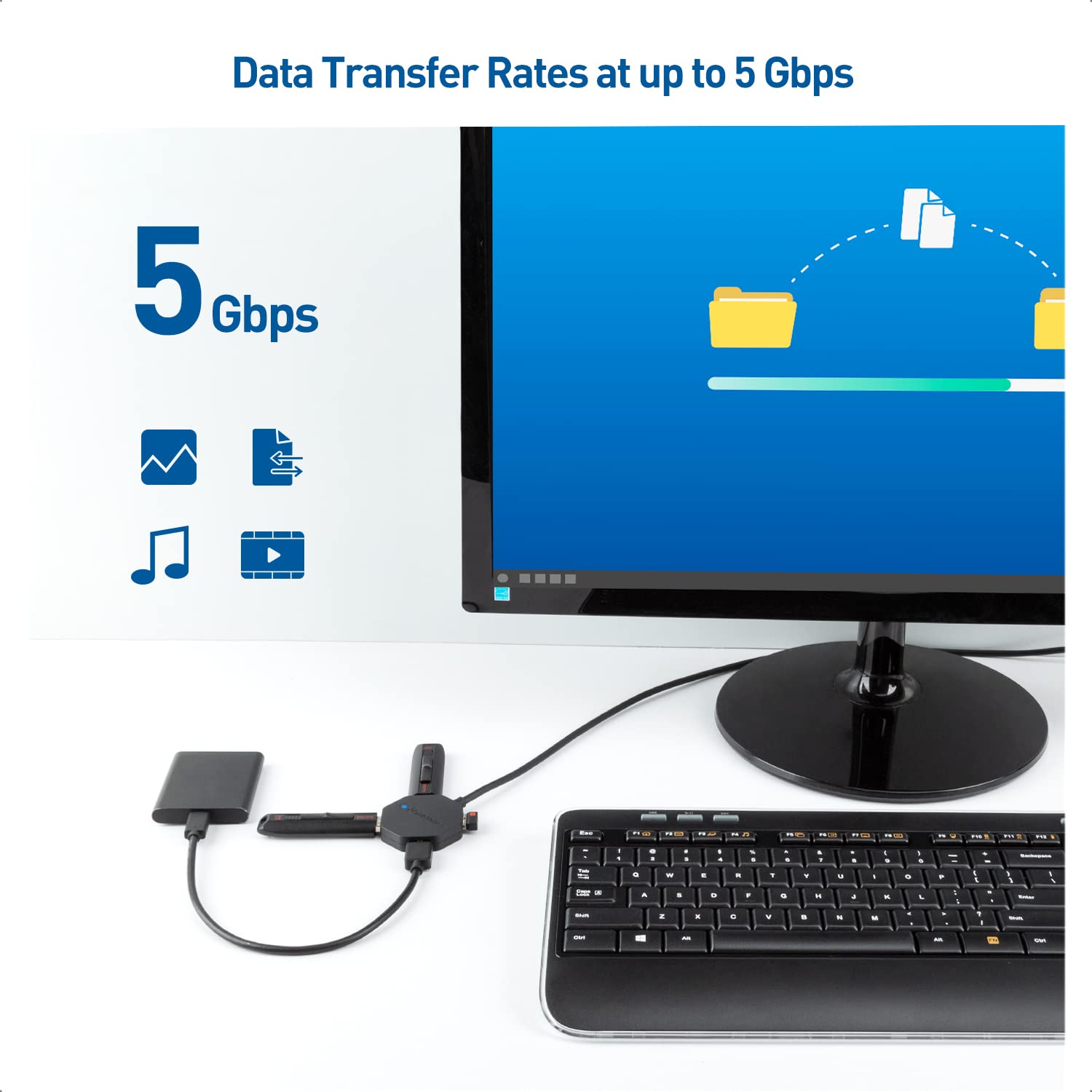 Cable Matters Ultra Mini 4 Port USB C Hub with 4ft Extension Cable - Thunderbolt 4/USB4/Thunderbolt 3 Compatible USB C to USB Hub for MacBook Pro/Air, iPad Pro & Windows Laptops - Perfect for Home Office, Travel & Multi-Device Charging