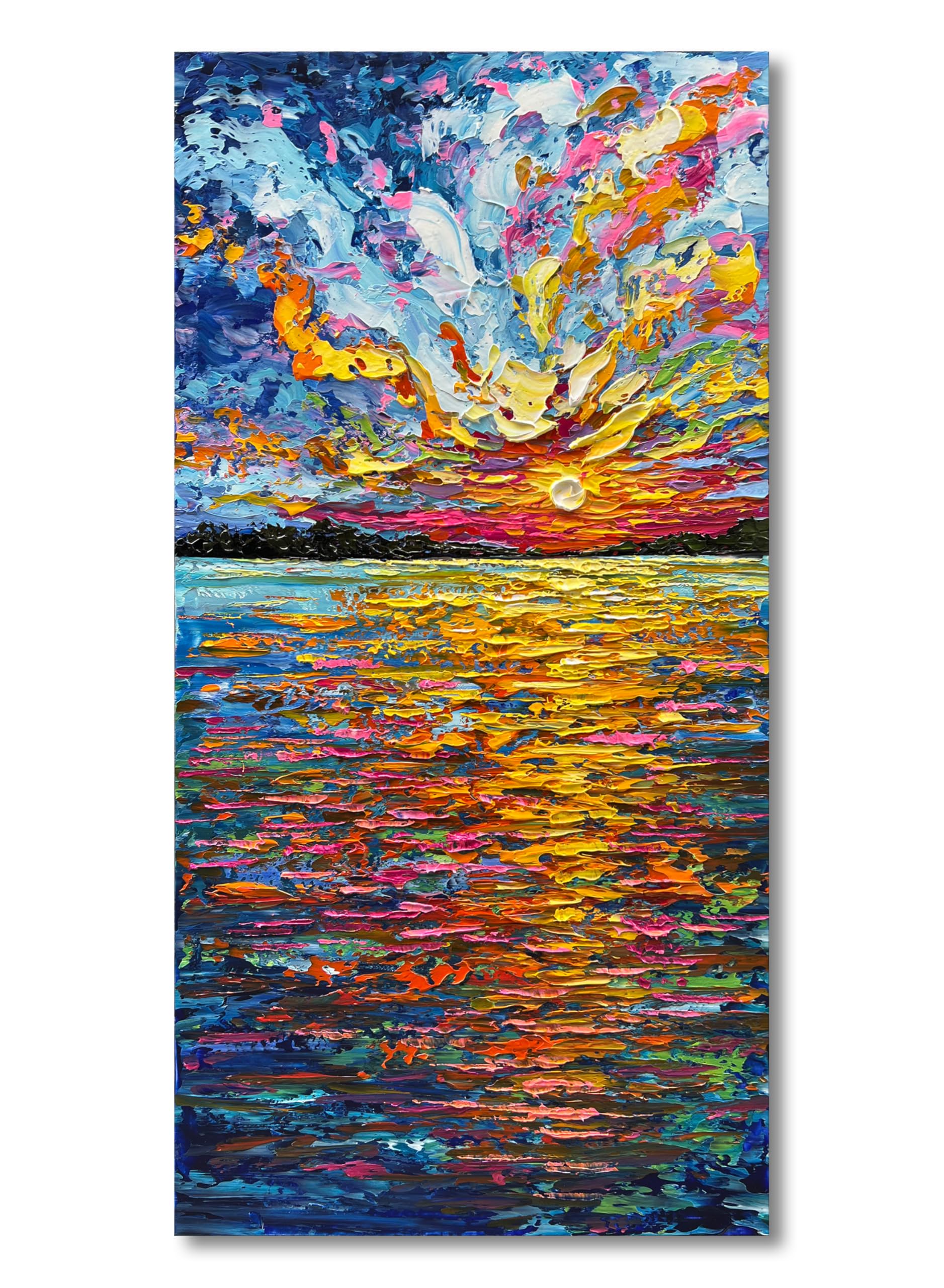 Hand-Painted Sea Sunrise Abstract Oil Painting - Modern Large Canvas Wall Art (48x24 inches) for Living Room, Bedroom & Hallway Decor | Coastal Landscape Home Decoration | Perfect for Beach House & Office Wall Art