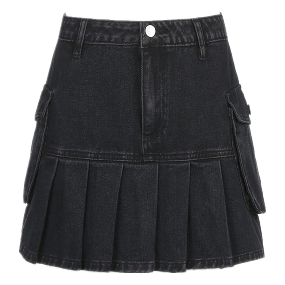NH Jeans Mini Skirt for Women - Stretch Denim High Waist A-Line Skirt | Summer Punk Style Black Denim Skirt for Big & Tall Women | Perfect for Casual Outfits, Night Out, and Streetwear Fashion