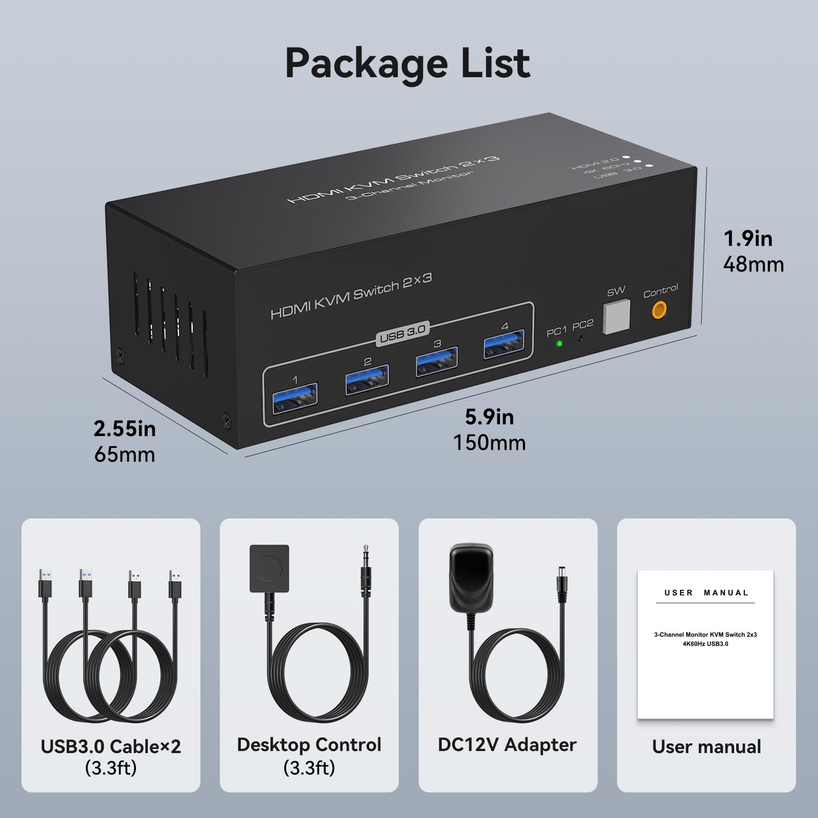 4K@60Hz HDMI KVM Switch for 3 Monitors & 2 Computers - 4-Port USB 3.0 Hub for Sharing Triple Displays and USB Devices | Supports Extended & Copy Modes | Ideal for Home Office, Gaming, and Multi-Tasking Workstations