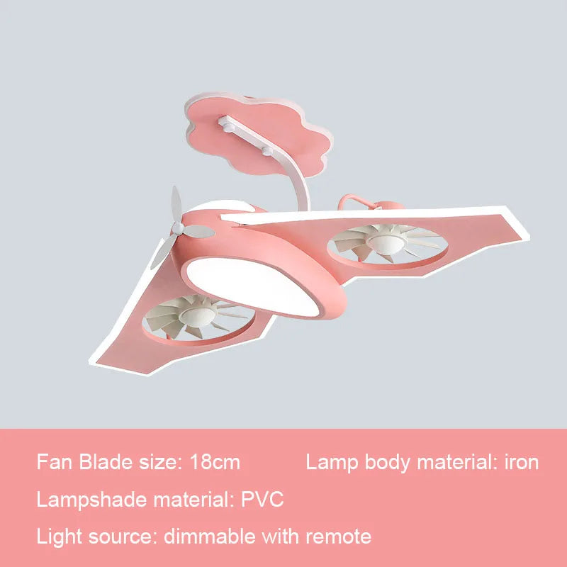 Kids Airplane Ceiling Fan Light - Remote Control LED Night Light for Children's Bedroom & Nursery Decor