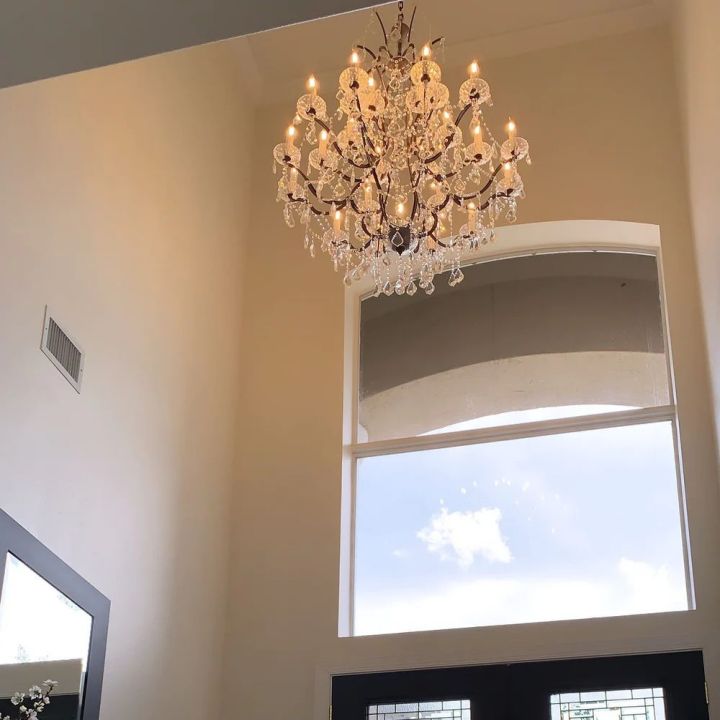 19th Century Rococo Style Iron & Crystal Round Chandelier - 40 Inch Antique Lighting Fixture for Dining Room, Ballroom & Luxury Home Decor