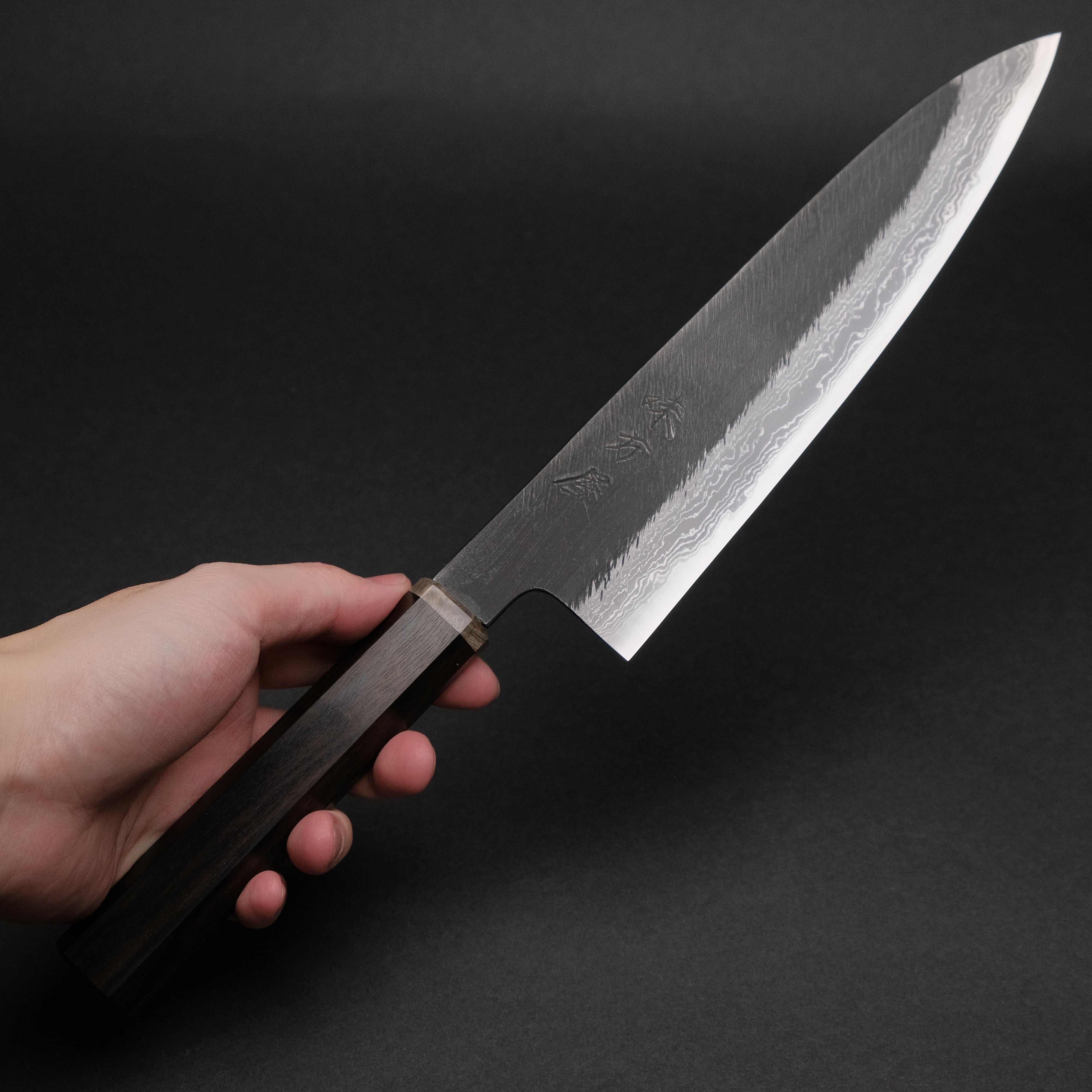 Premium Ajikataya White #2 Matsuba Damascus Gyuto 210mm Chef Knife - Ebony & Stabilized Wood Handle (#12) - Perfect for Sushi, Meat Slicing & Professional Kitchen Use