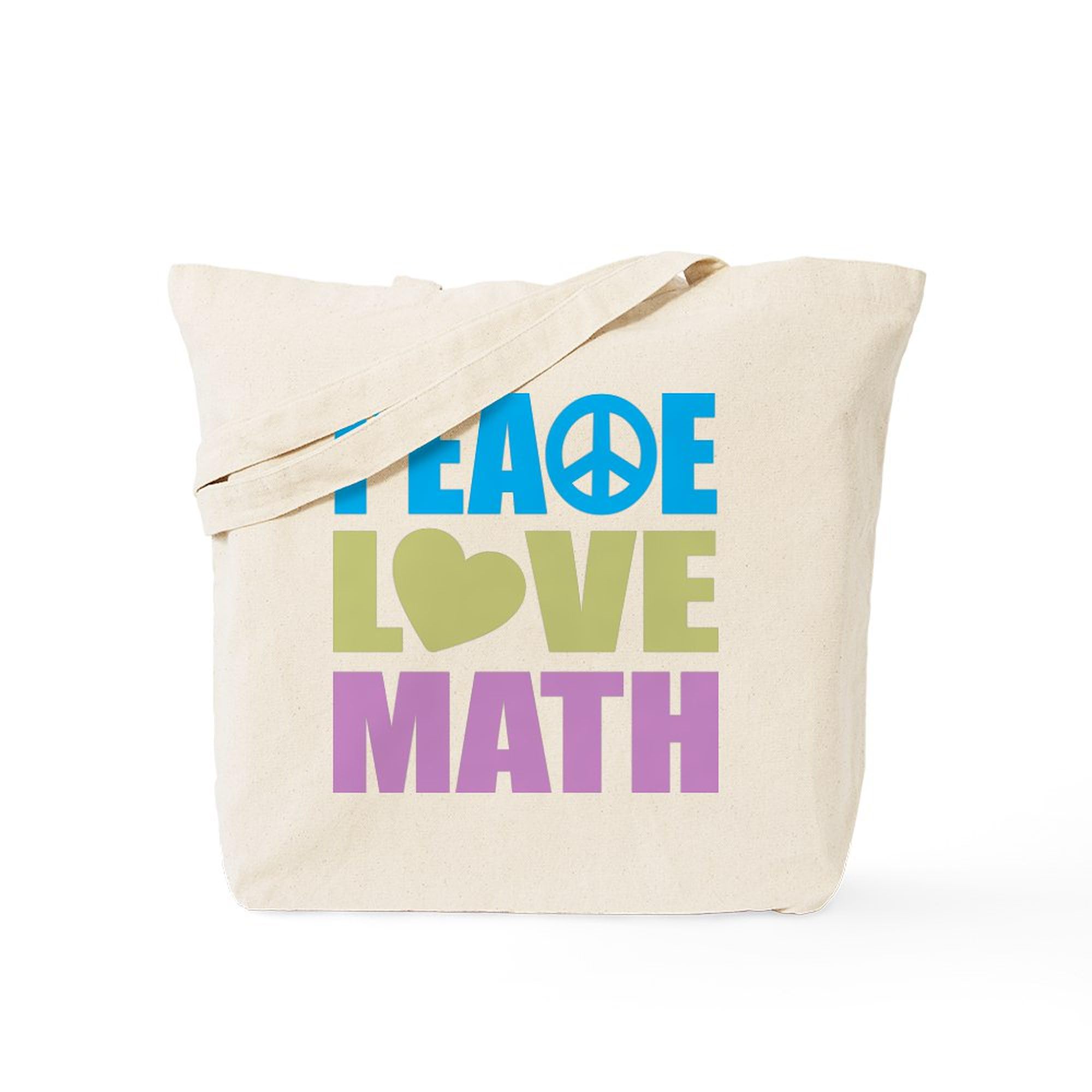 Peace Love Math Tote Bag - Natural Canvas Reusable Shopping Bag for School, Groceries & Beach | Eco-Friendly Cotton Tote with Math Design