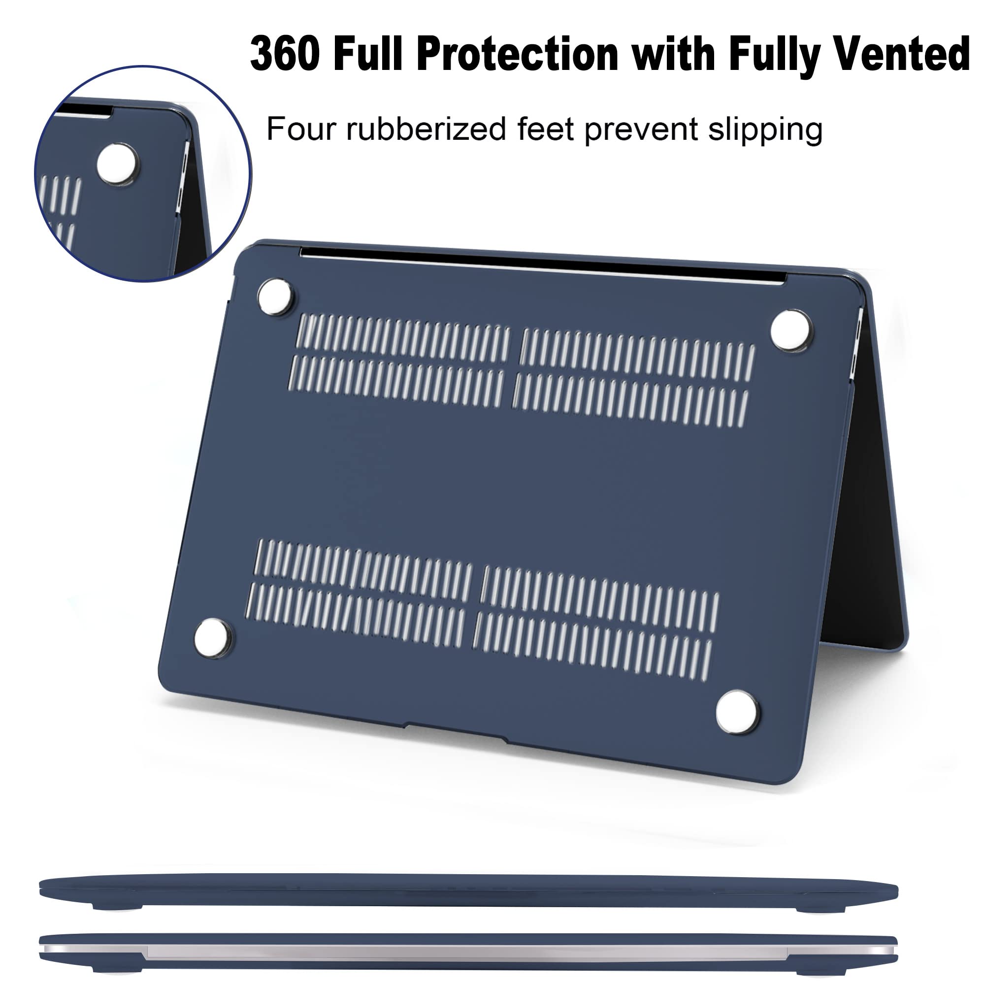 B BELK MacBook Air 13 inch Case (M1/2020-2021/A2337/A2179/A1932) - Hard Plastic Shell with Touch ID Cutout + 2 Keyboard Covers + Screen Protector - Midnight Blue - Perfect for Work, Travel & School Protection