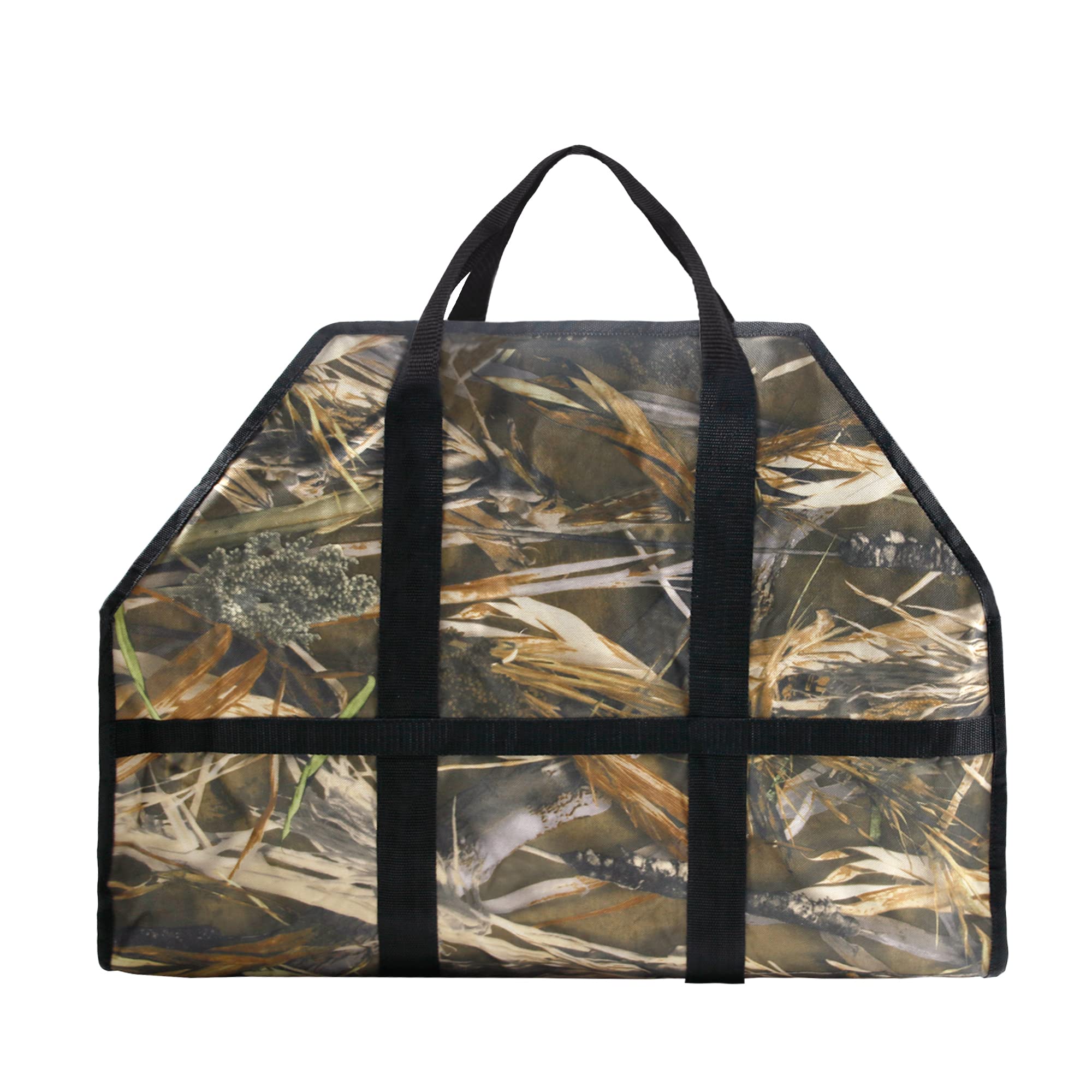 UNISTRENGH Heavy Duty Canvas Firewood Log Carrier - Durable Firewood Tote Bag for Fireplace & Wood Stove Accessories (2# Reed Camouflage) - Perfect for Camping, Fireplace & Outdoor Wood Storage