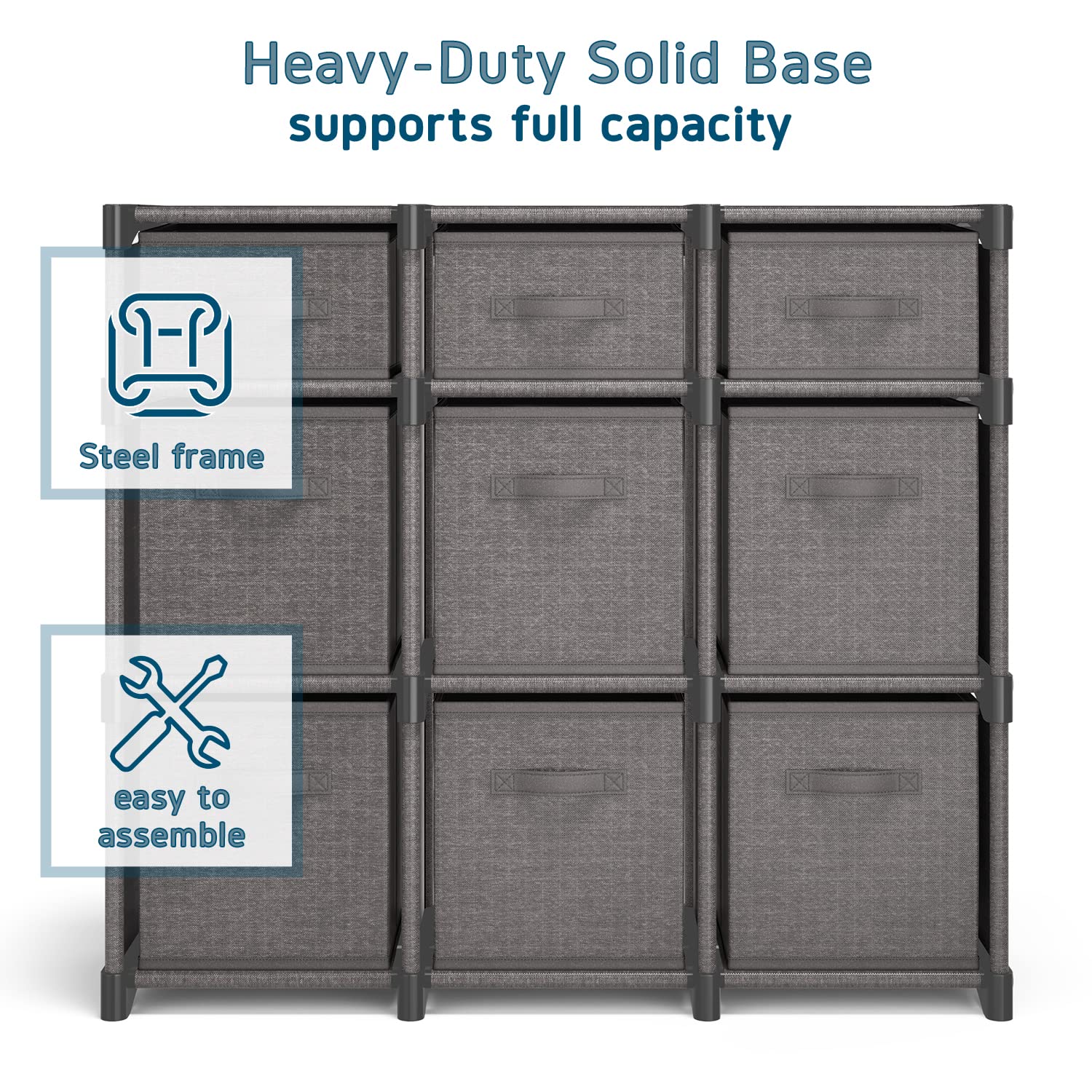 9-Cube Storage Organizer Shelf - Gray Modular DIY Closet Organizer with Sturdy Storage Bins for Bedroom, Playroom, Office & Dorm - Perfect for Toys, Books, Shoes & Home Organization (Black)