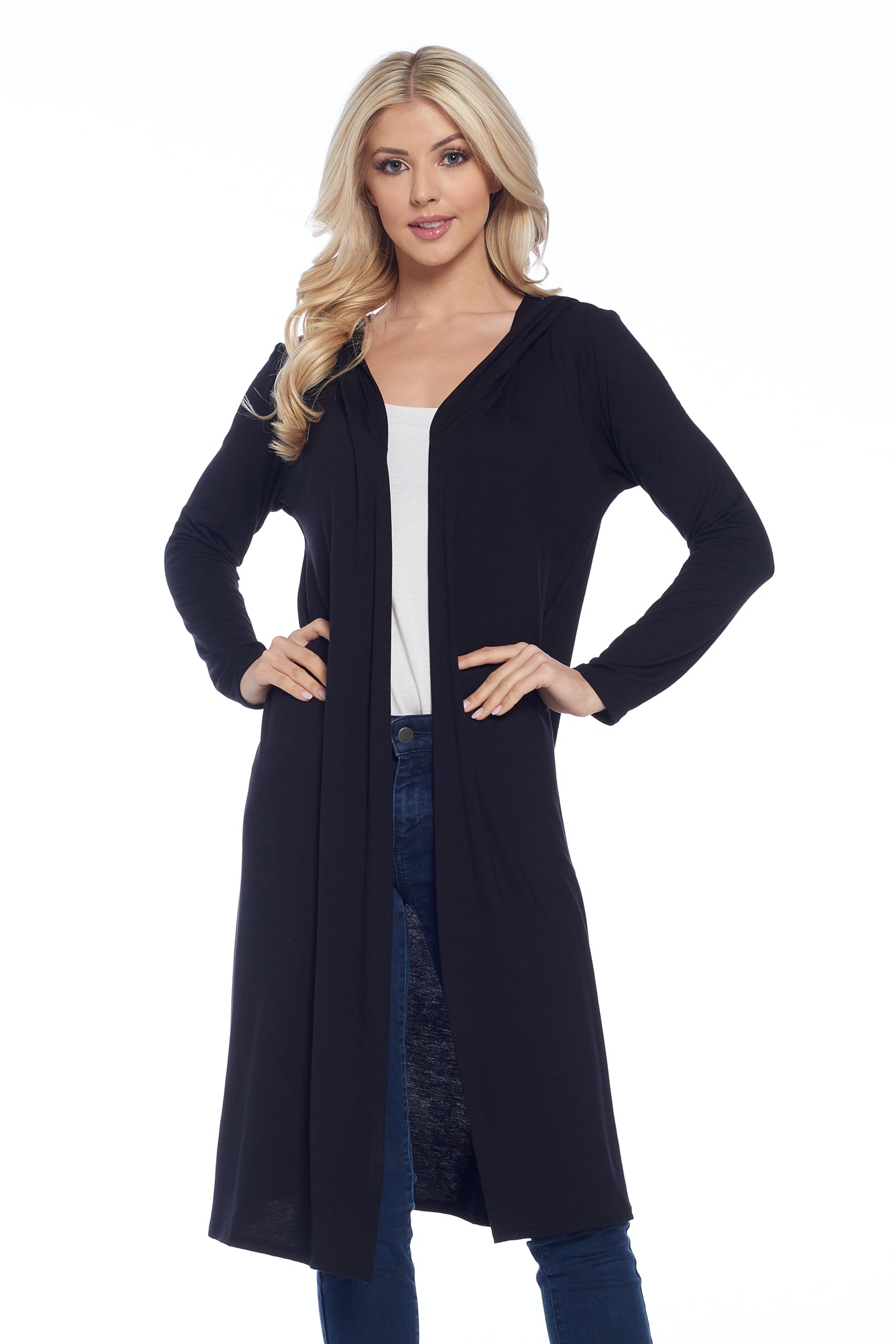 Isaac Liev Women's Lightweight Hooded Cardigan - Long Open Front Duster Sweater with Hood | Trendy Maxi Cardigan for Casual Wear, Layering & Fall Fashion