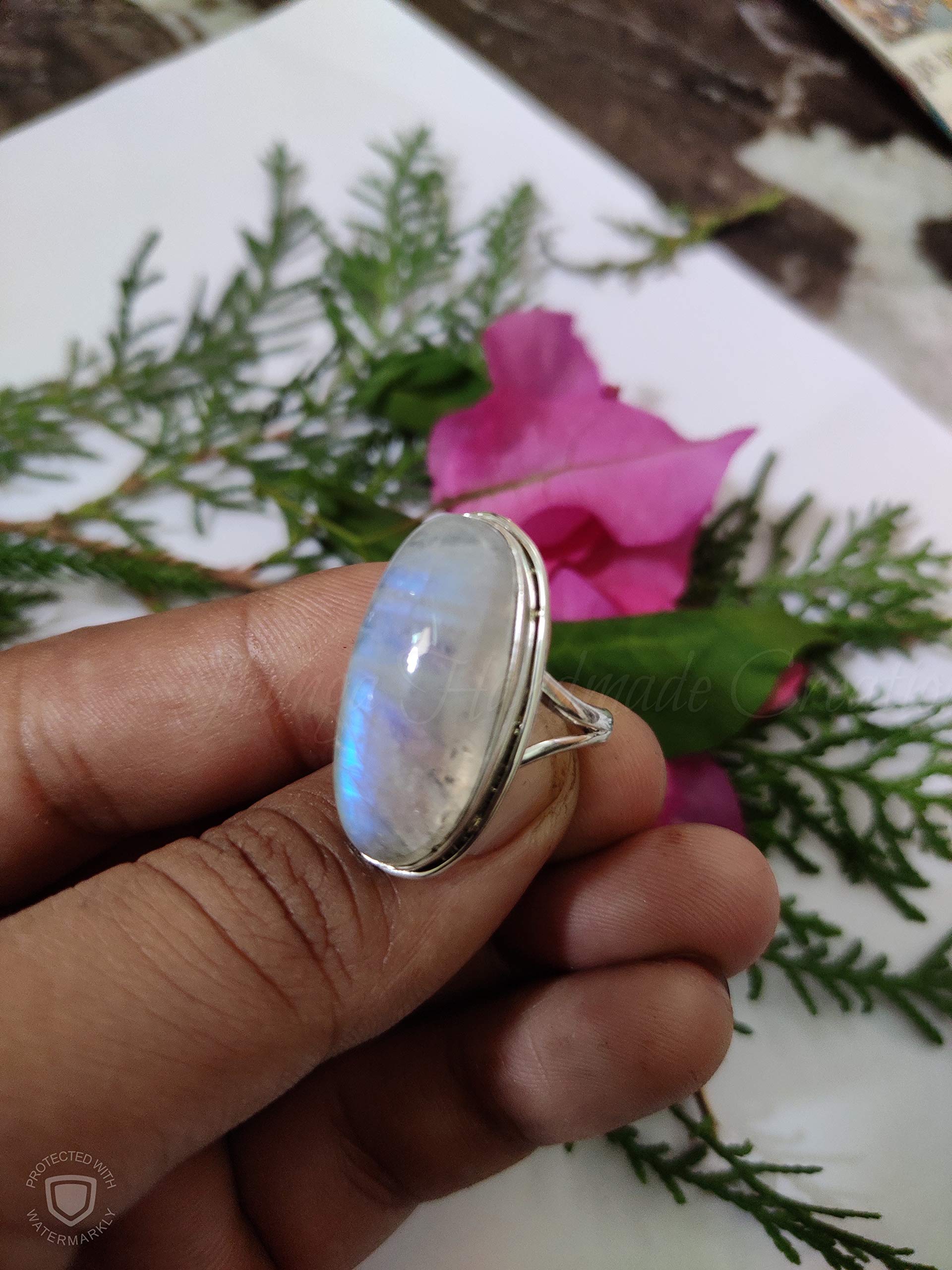 Genuine Rainbow Moonstone Ring - 925 Sterling Silver Vintage Jewelry with Blue Flash | Moonstone Engagement Ring, Promise Ring & Bridal Party Statement Jewelry | Perfect for Weddings, Anniversaries & Special Occasions
