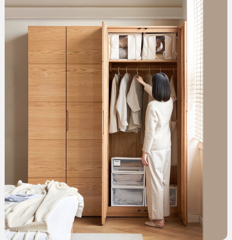 Solid Oak Wood Wardrobe with High Doors - Spacious Storage for Bedroom, Closet & Home Organization