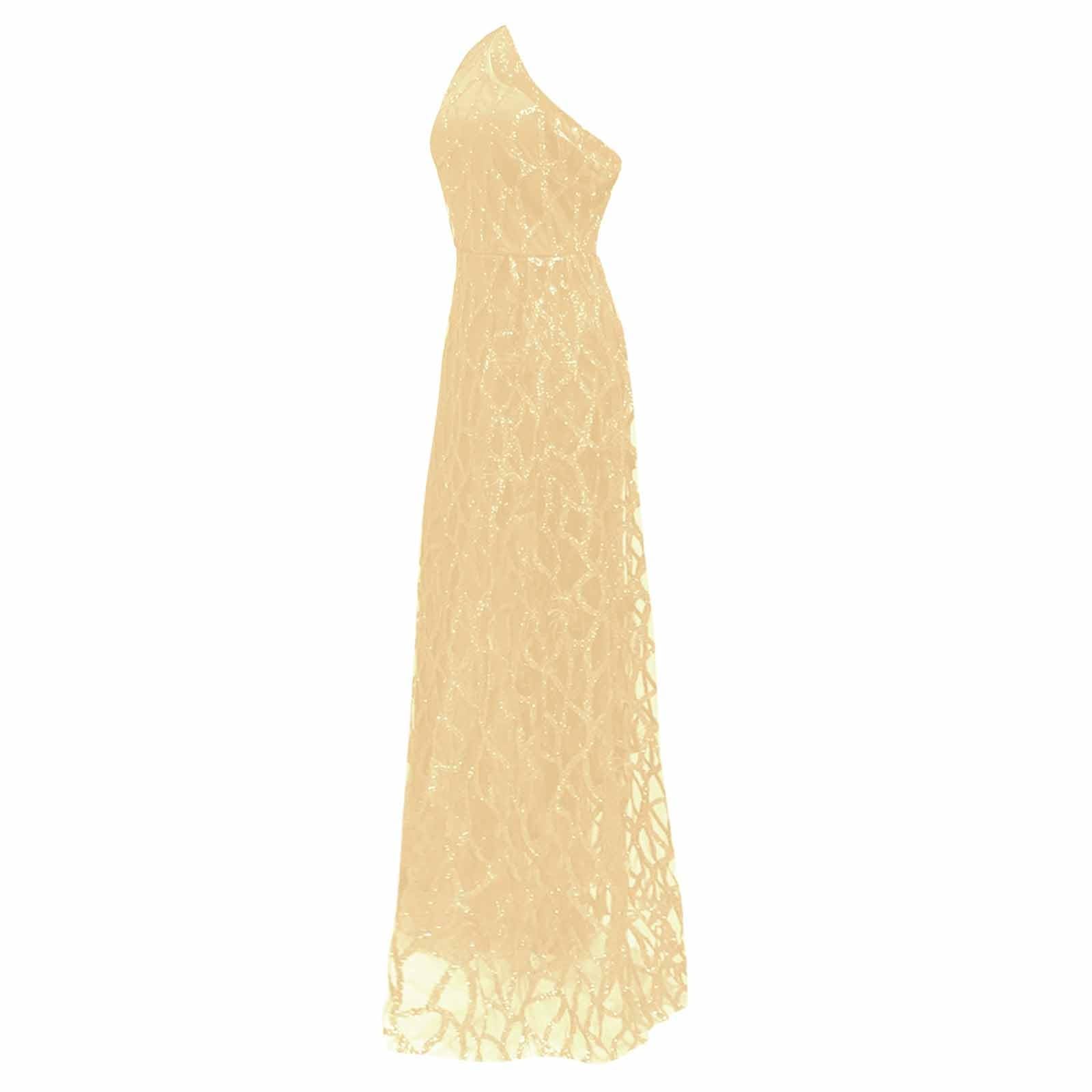 Elegant One Shoulder Sequin Cocktail Dress for Women - Sparkling Champagne Formal Evening Gown with High Slit | Perfect for Prom, Wedding Guest, New Year's Eve Party & Special Occasions