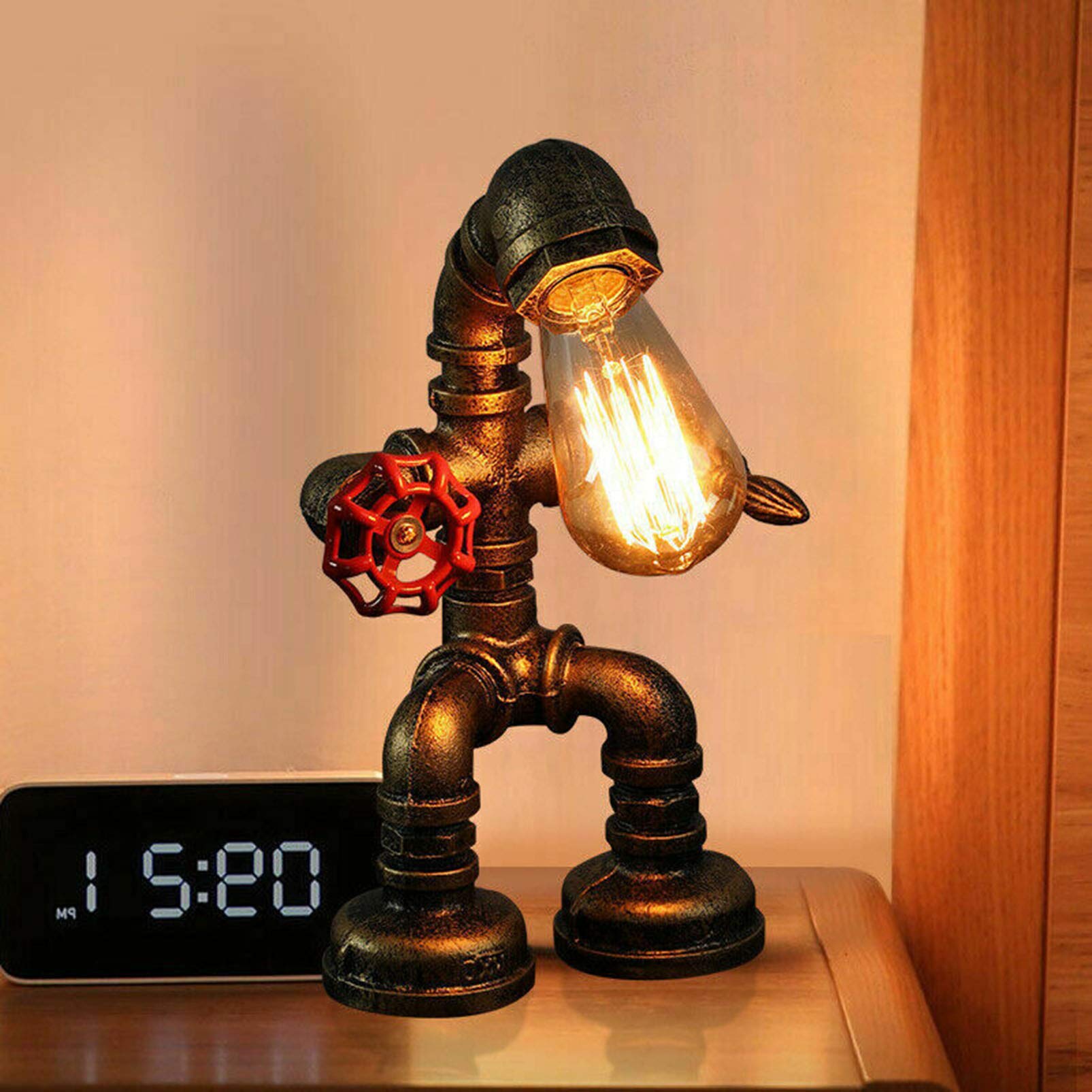 ZGLCQSGY Steampunk Robot Table Lamp - Vintage Industrial Pipe Light with Water Pipe Design for Office, Bedroom, Living Room - Perfect for Home Decor, Gaming Room & Steampunk Theme Parties