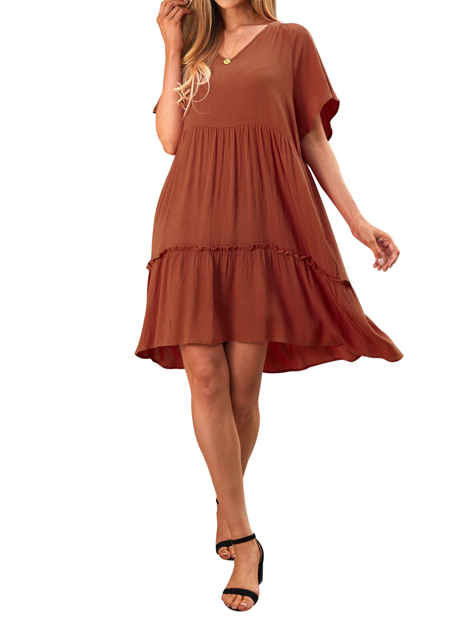ZXZY Women's Summer Flowy Beach Dress - Ruffle Cute Bell Sleeves Midi Dress with Pockets | Perfect for Vacation, Pool Party & Casual Outings
