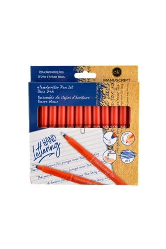 Manuscript Pen Company MANUSCRIPT Handwriting Pens Blue Ink - 12 Pack Premium Calligraphy Pens for Journaling, Note Taking & Letter Writing - Smooth Writing Experience for Students, Artists & Office Use