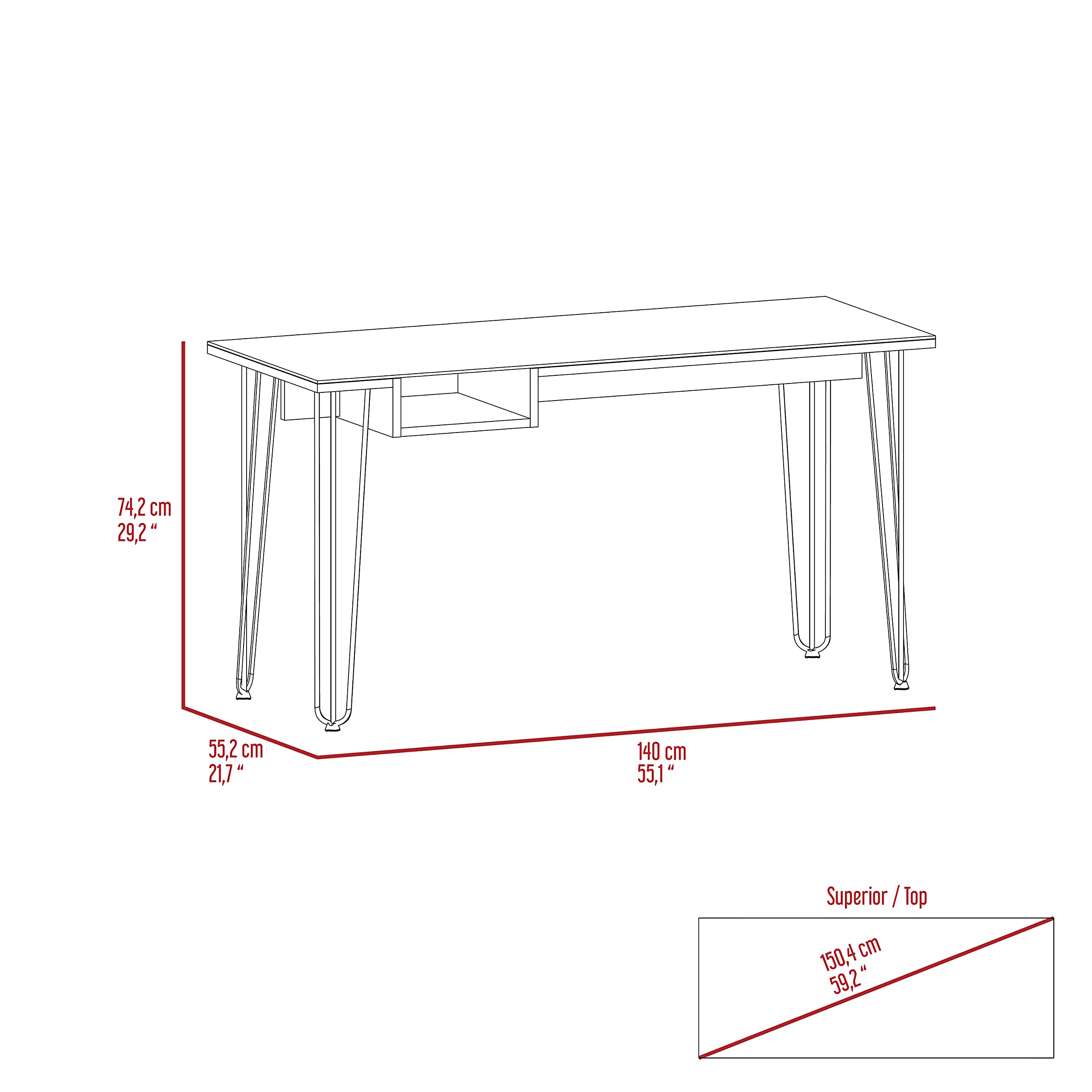 Kyoto 140 29-Inch Tall Writing Desk with Hairpin Legs - Solid Mahogany Wood Modern Home Office Desk for Study, Work & Small Spaces