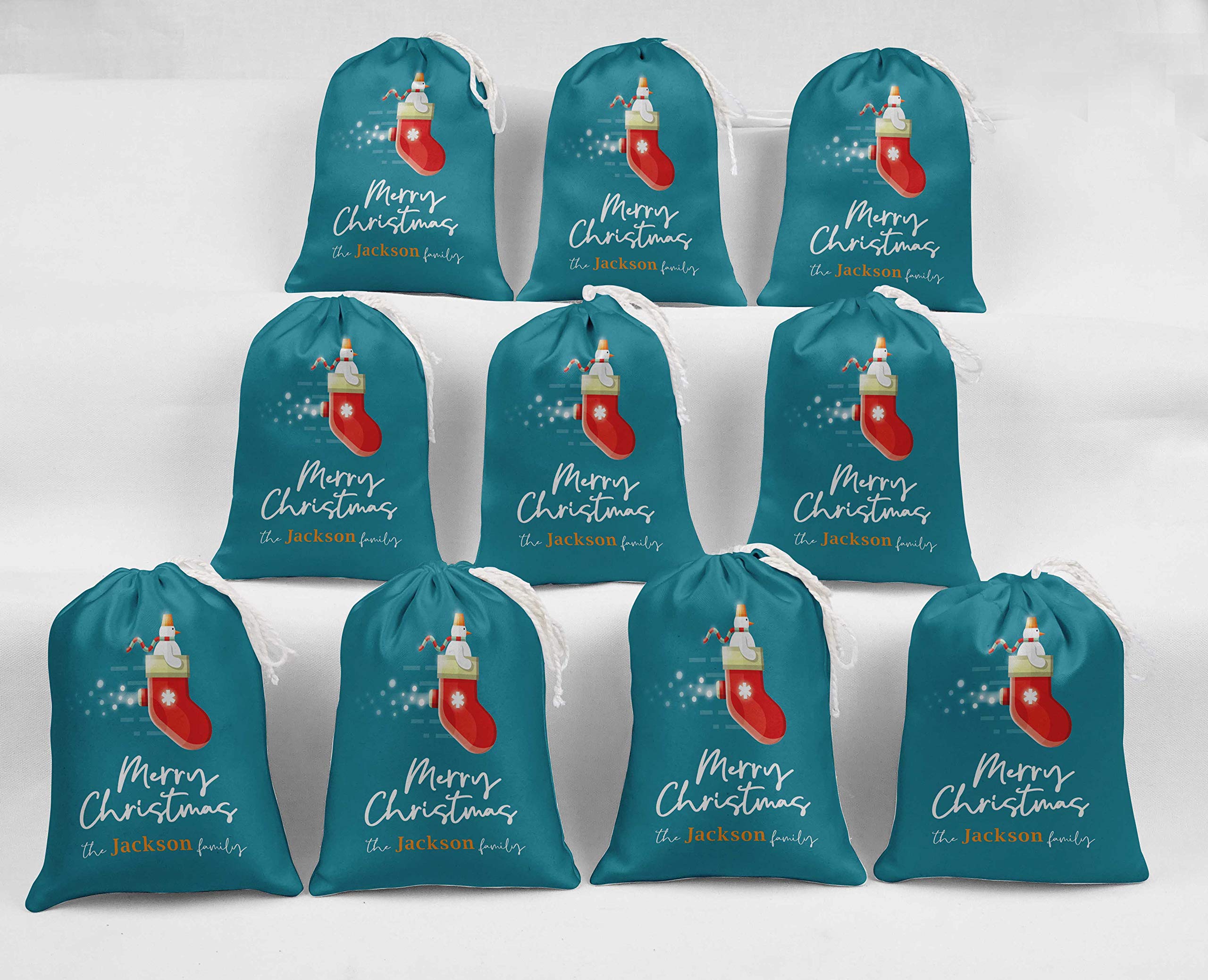 Custom Christmas Gift Pouches - 15pc Blue Party Favor Bags for Candy & Souvenirs