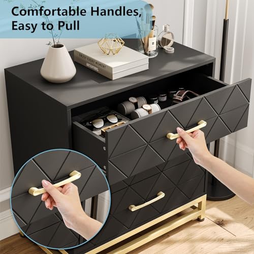GARVEE 3-Drawer Modern Wood Dresser for Bedroom - Black Chest of Drawers with Wide Storage & Metal Handles | Tall Nightstand Alternative | Perfect for Small Spaces, Dorm Rooms & Apartment Bedrooms