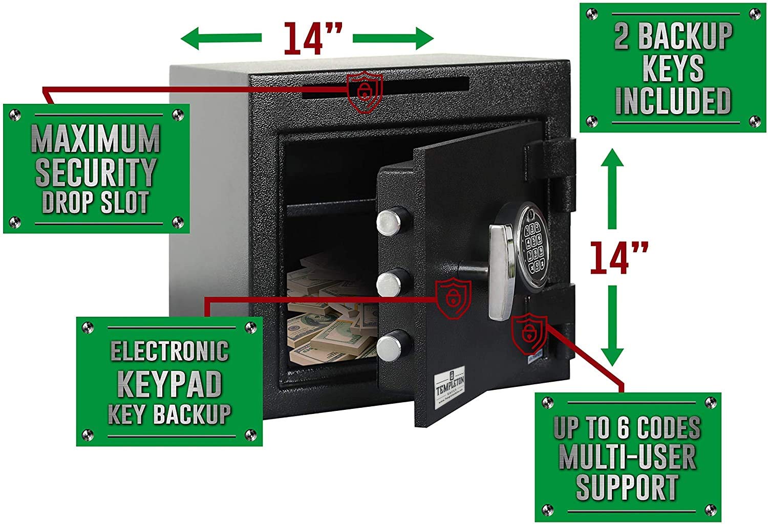 T864 Small Depository Drop Safe - Digital Keypad with Multi-User Access & Emergency Key Backup - Ideal for Home, Office, Retail Cash Security (Black)