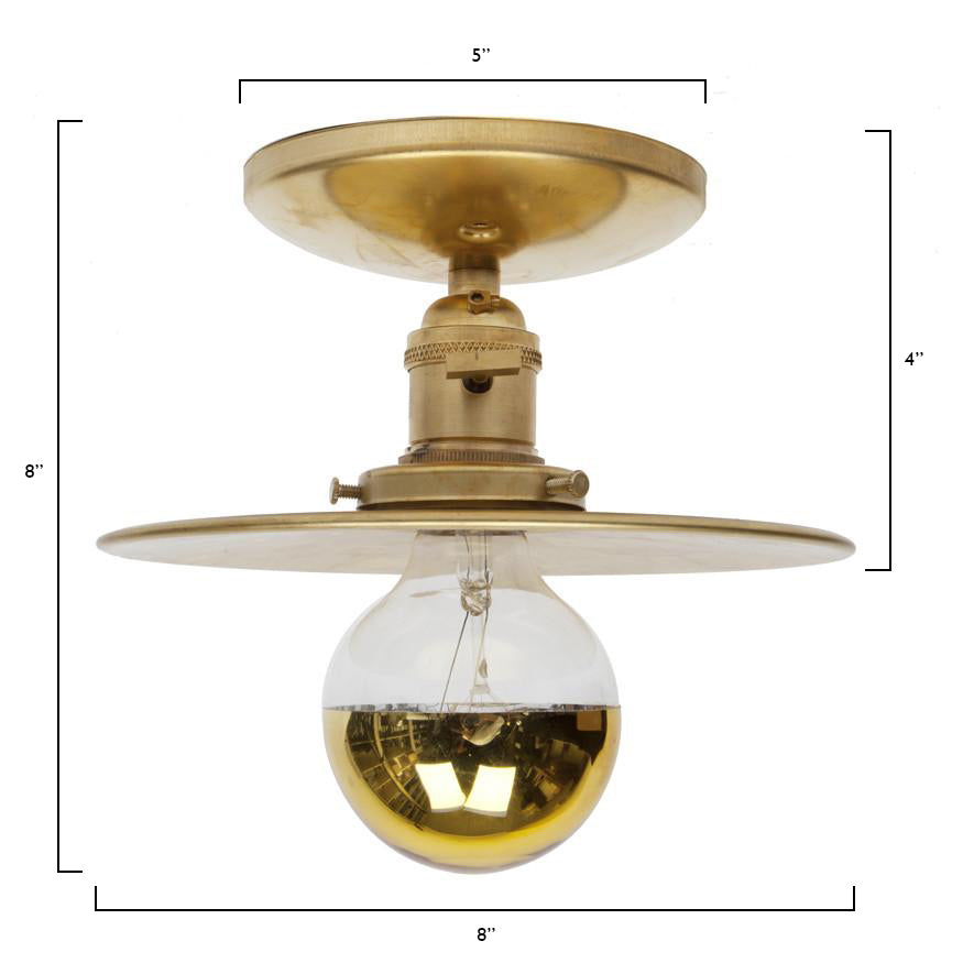 8 Inch Brass Discus Flush Mount Ceiling Light - Vintage Industrial Style Fixture for Bedroom, Living Room, Kitchen & Hallway Lighting