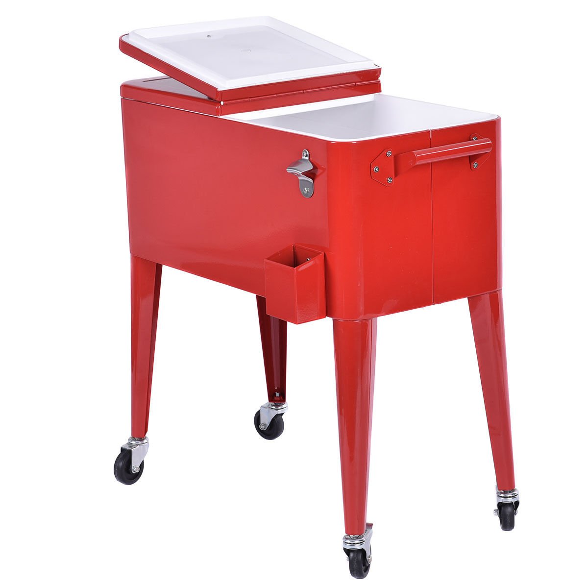 80 Quart Red Outdoor Patio Cooler Cart - Portable Ice Chest for Beer, Beverages & Party Drinks - Perfect for BBQs, Camping & Tailgating